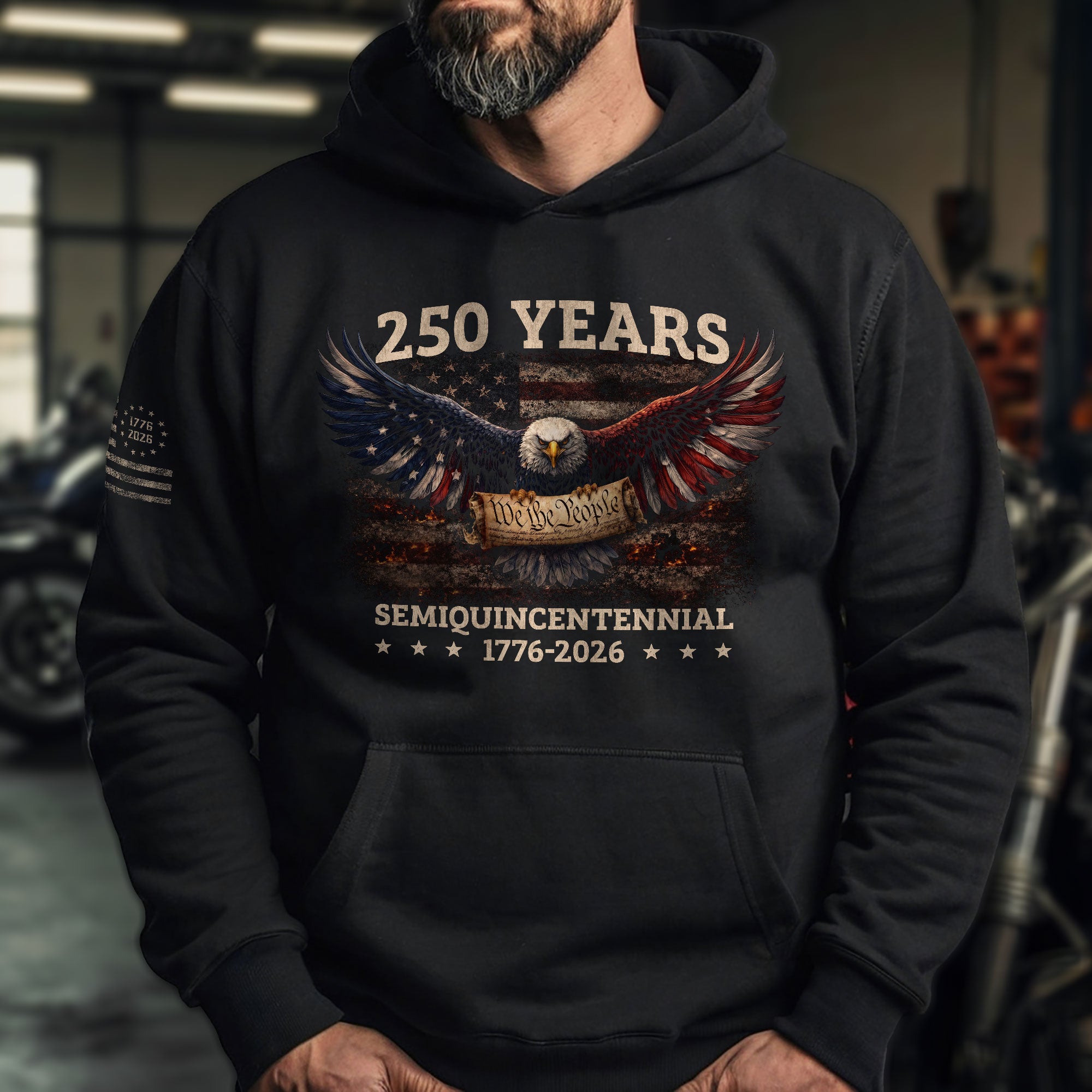 USA 250th Anniversary Eagle Hoodie - 1776-2026 Semiquincentennial Patriotic Flag Hoodie for Men
