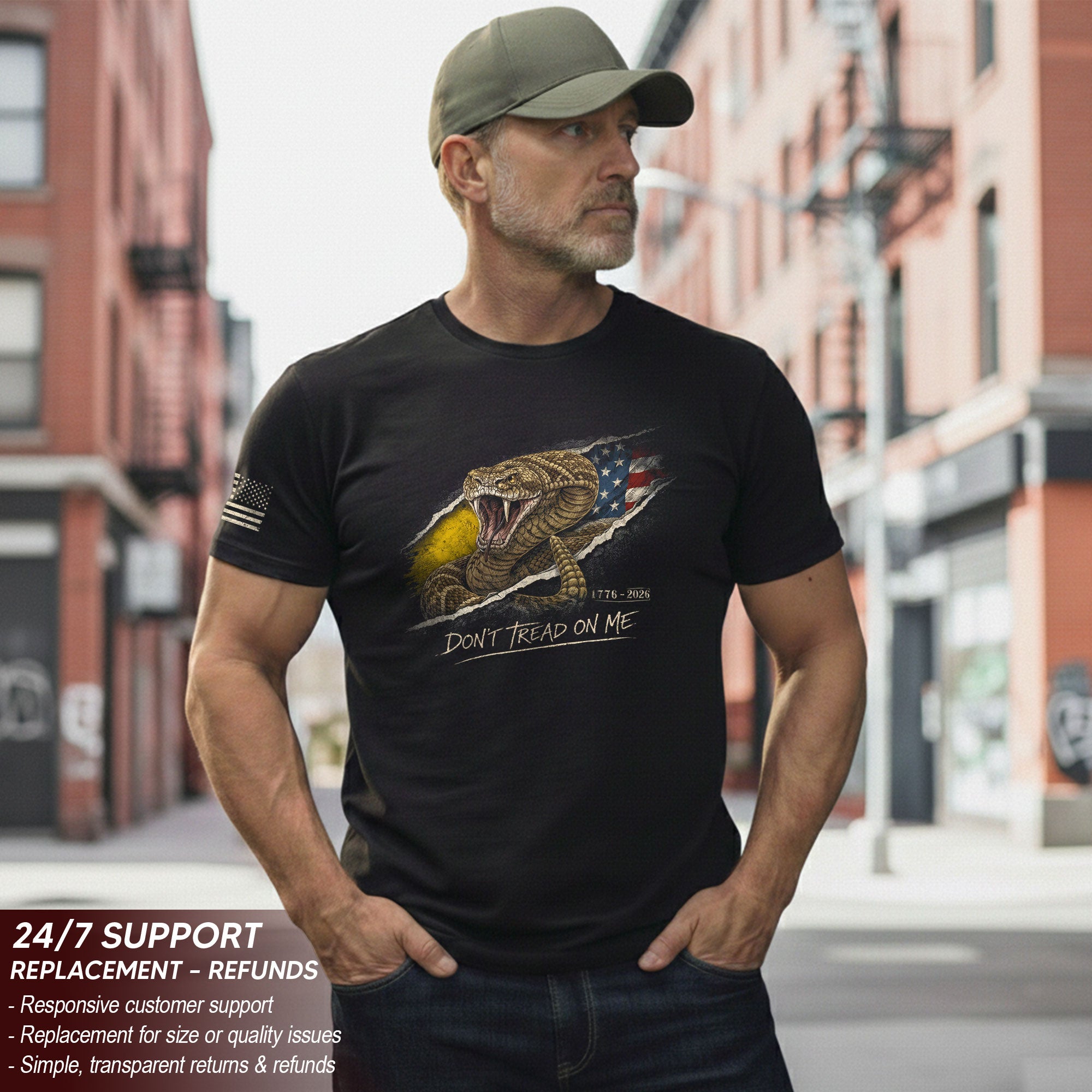 Don't Tread on Me America 250th Anniversary T-Shirt - 1776-2026 Gadsden Snake 250 Years Tee, Patriotic Freedom Shirt