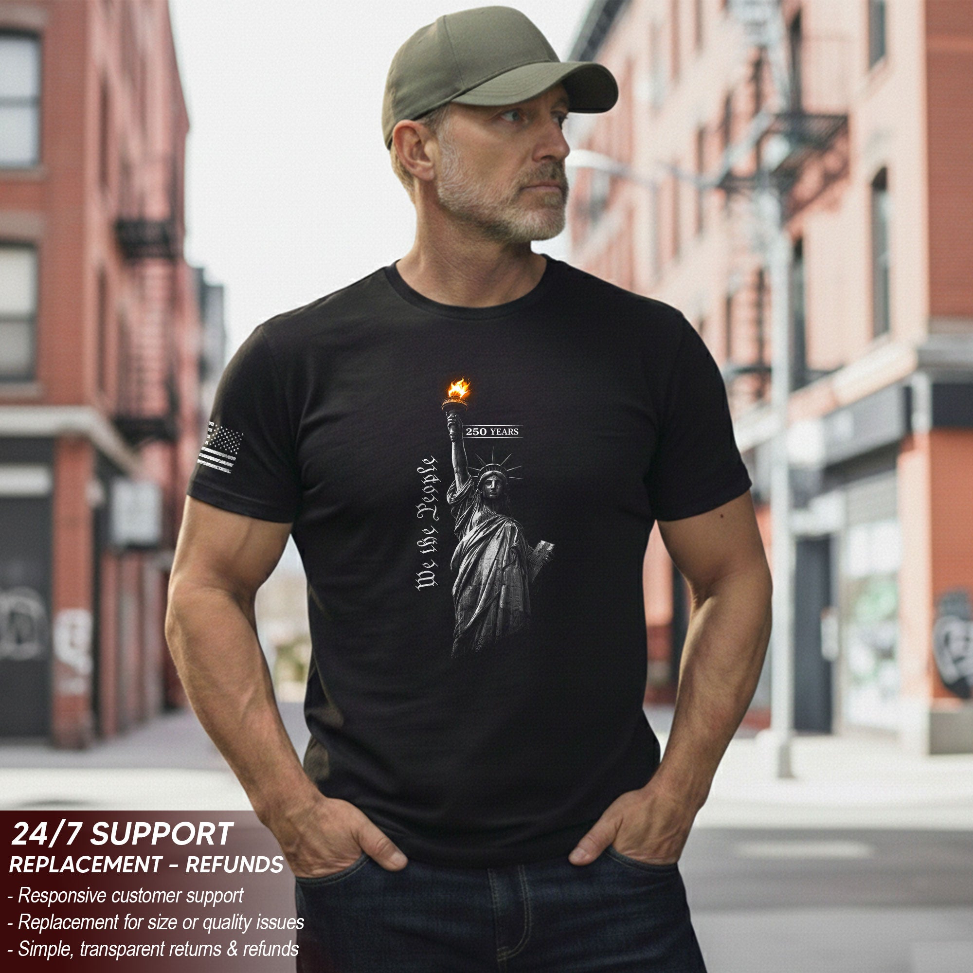 America 250th Anniversary T-Shirt - 1776-2026 Statue of Liberty Freedom Tee, 250 Years Minimalist Patriotic Men's Shirt