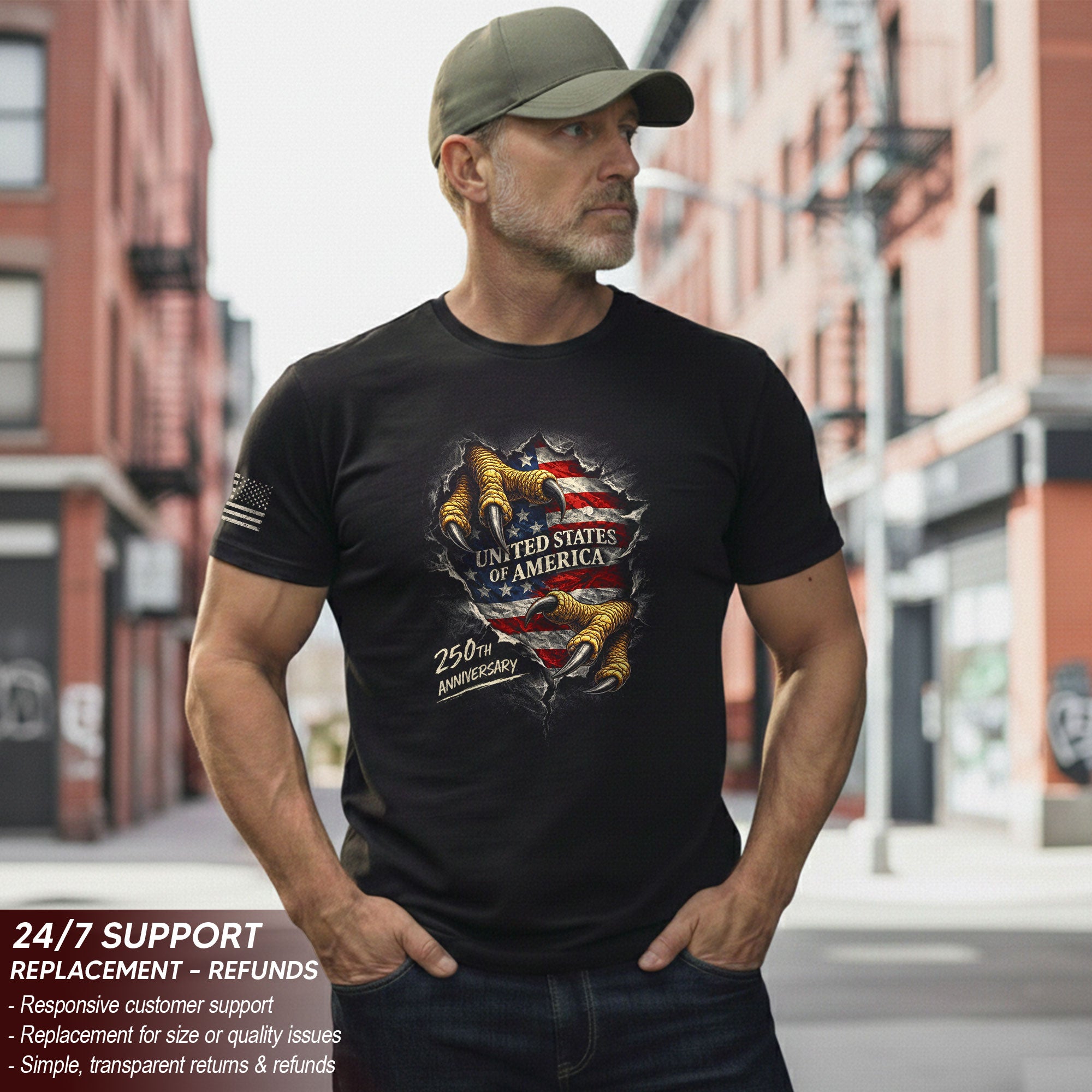 America 250th Anniversary T-Shirt - 1776-2026 Eagle Claw 250 Years Tee, Patriotic United States of America Shirt