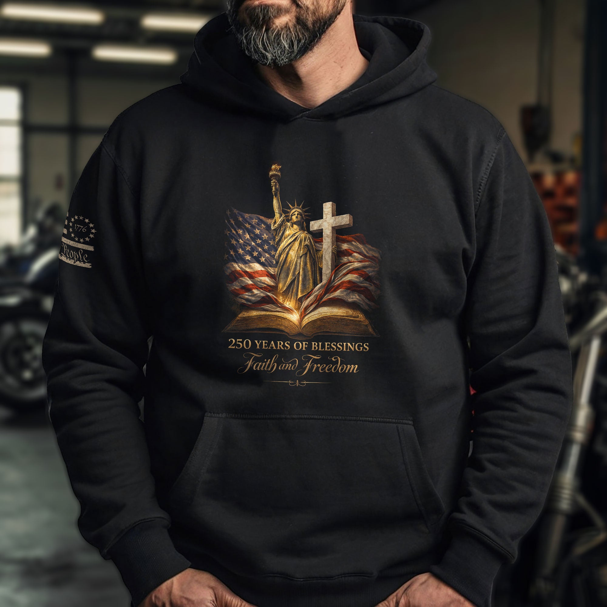 America 250th Anniversary Hoodie 1776-2026 – Statue of Liberty & Glowing Cross 250 Years Faith & Freedom Hoodie