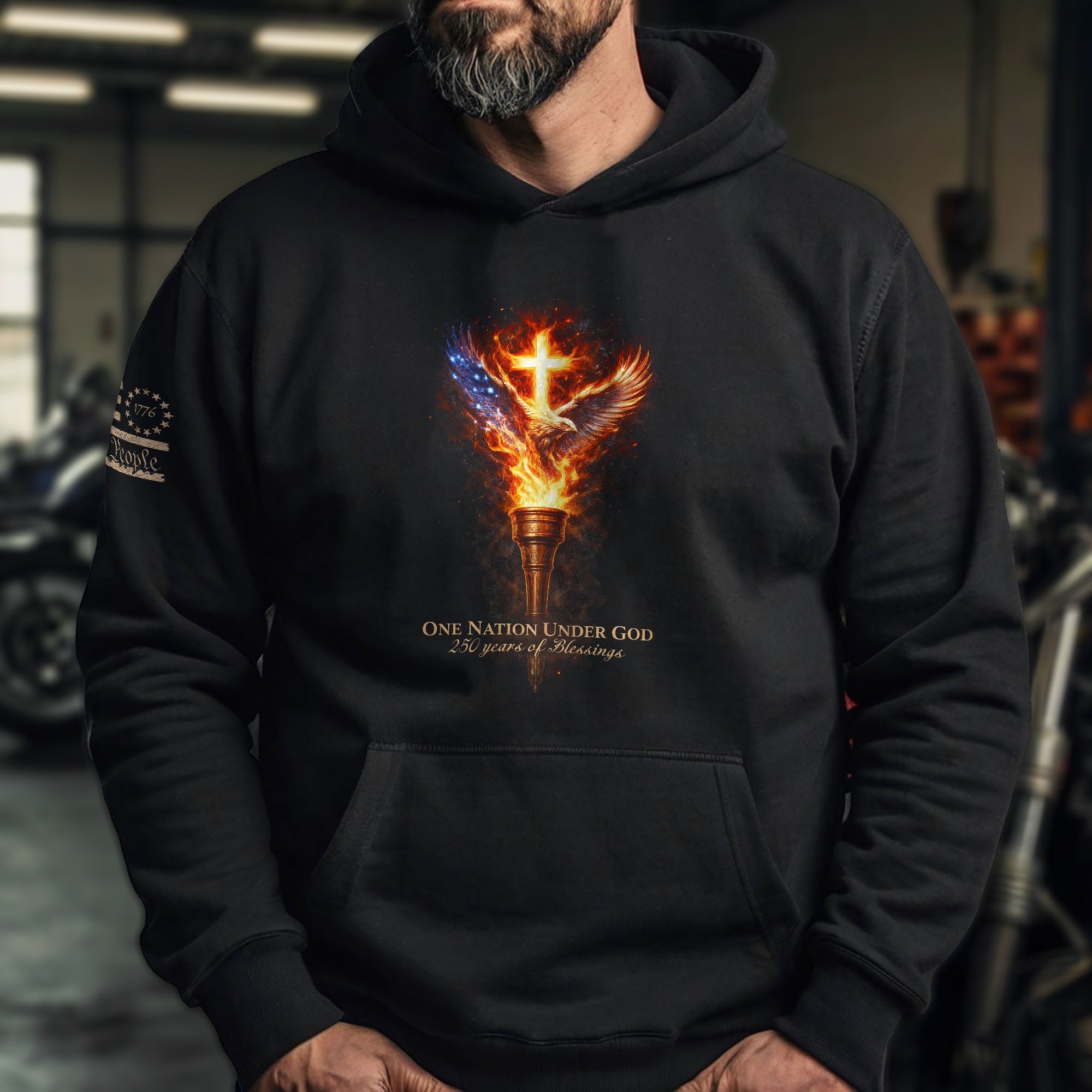 America 250th Anniversary Hoodie 1776-2026 – One Nation Under God Torch & Eagle 250 Years of Blessings Hoodie