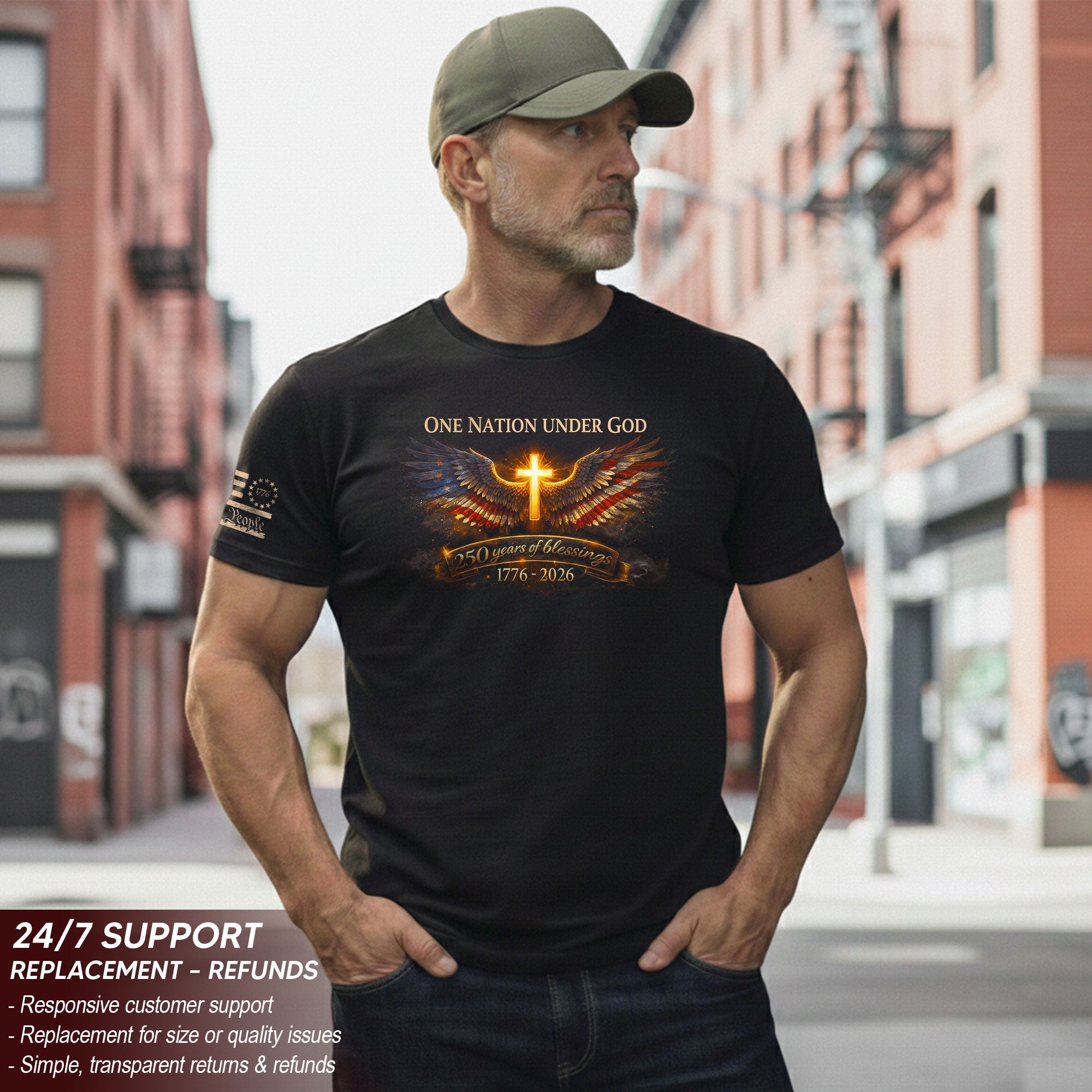 America 250th Anniversary 1776-2026 Semiquincentennial Shirt – One Nation Under God 250 Years Eagle Wing Cross Patriotic Tee