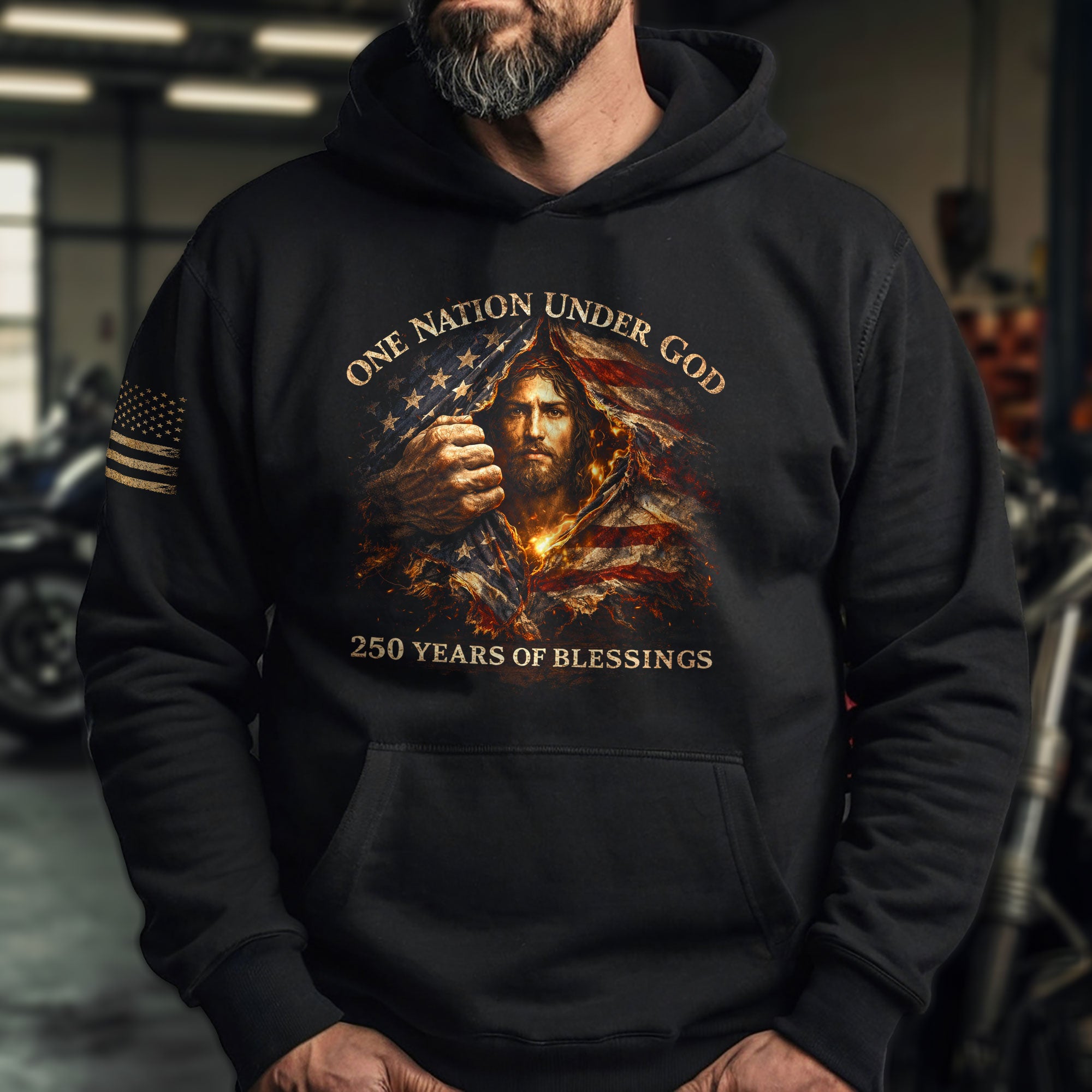 USA 250th Anniversary 1776-2026 Semiquincentennial Hoodie – 250 Years of Blessings Jesus American Flag Christian Apparel