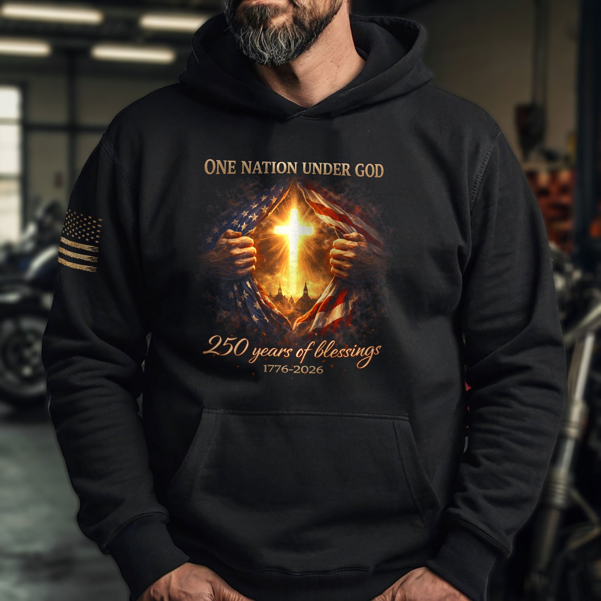 USA 250th Anniversary 1776-2026 Semiquincentennial Hoodie – 250 Years of Blessings Jesus American Flag Christian Patriotic Hoodie