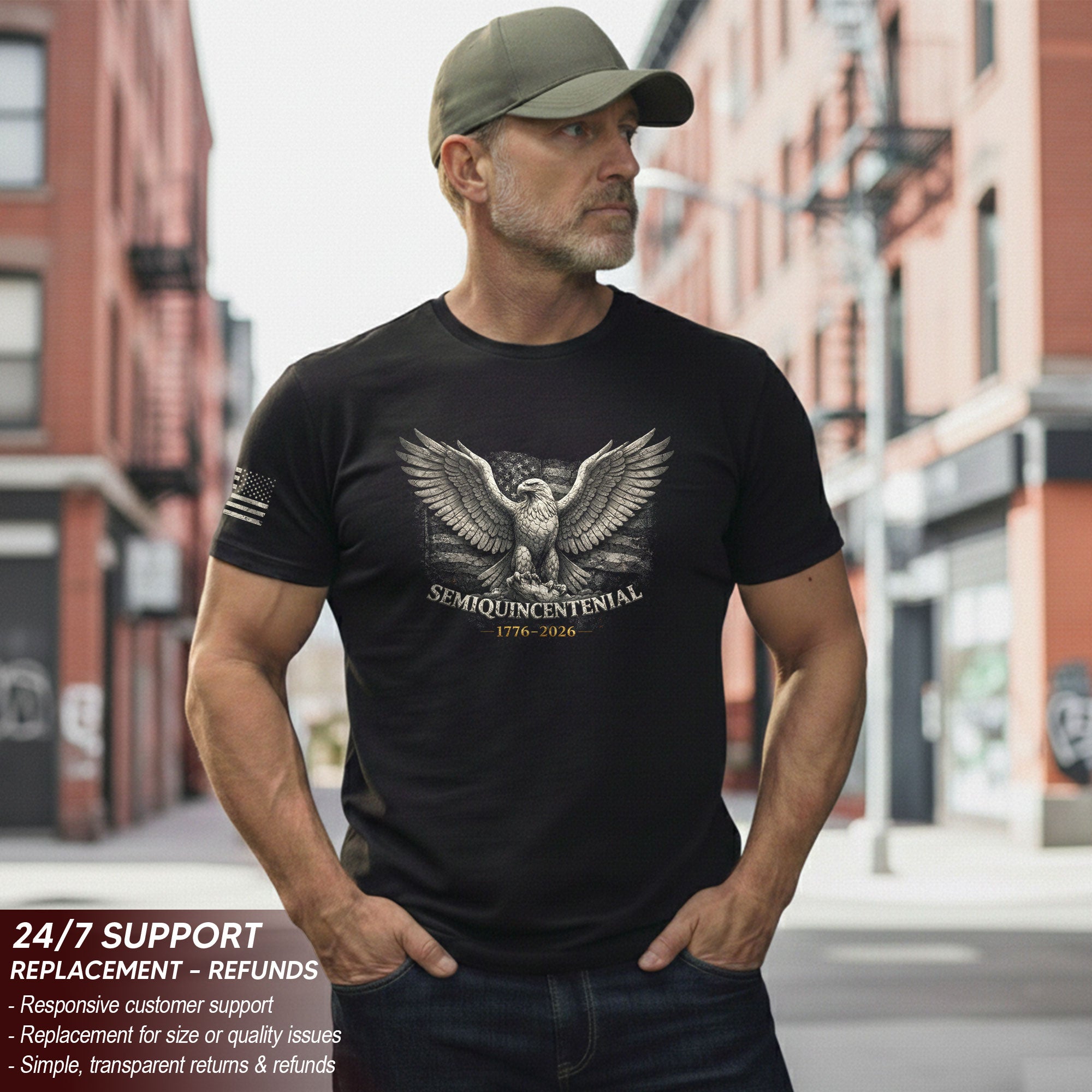 America 250th Anniversary 1776-2026 Semiquincentennial T-Shirt – US Flag Eagle 250th Birthday Retro Patriotic Men's Apparel