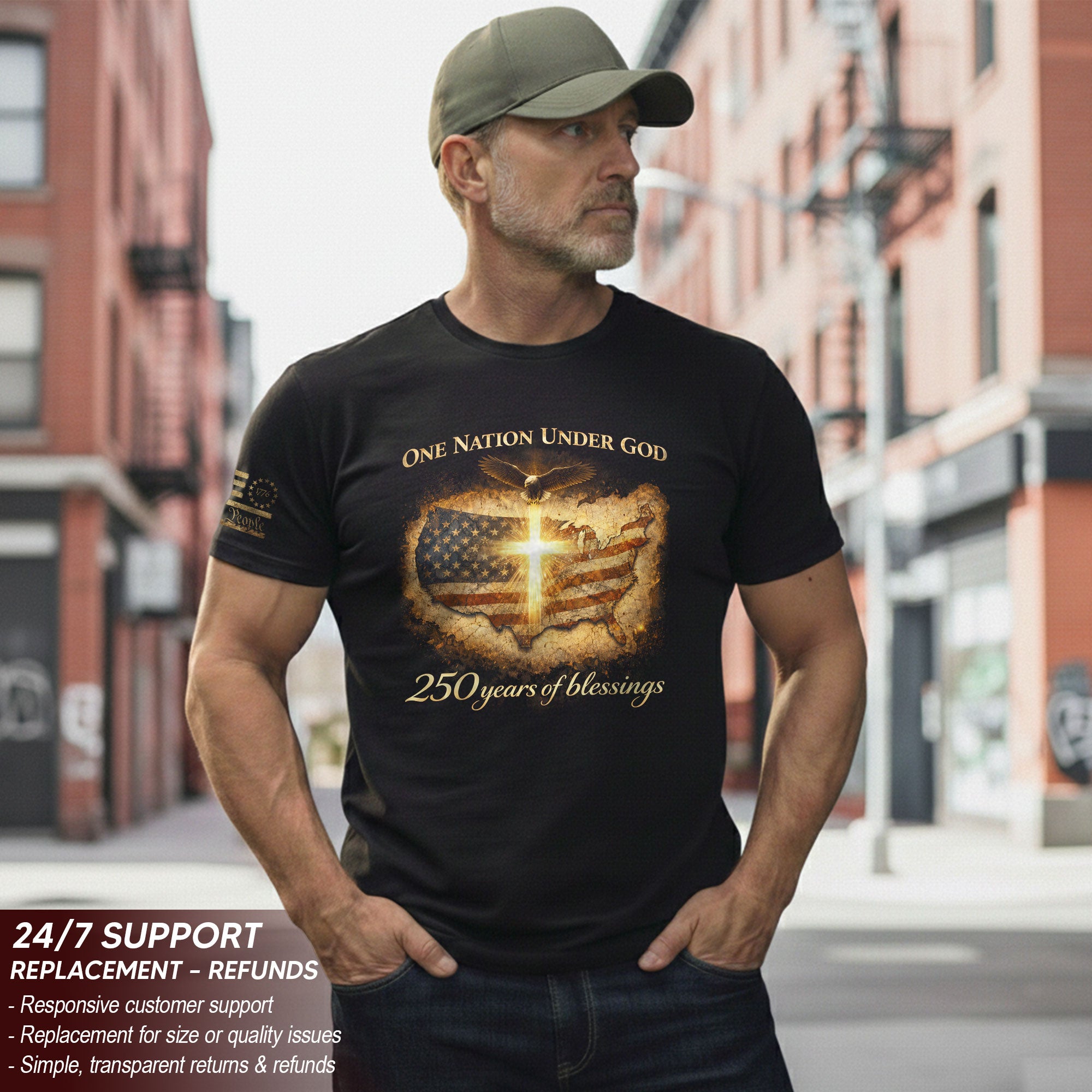 America 250th Anniversary 1776-2026 Shirt – One Nation Under God USA Map & Glowing Cross Semiquincentennial Tee