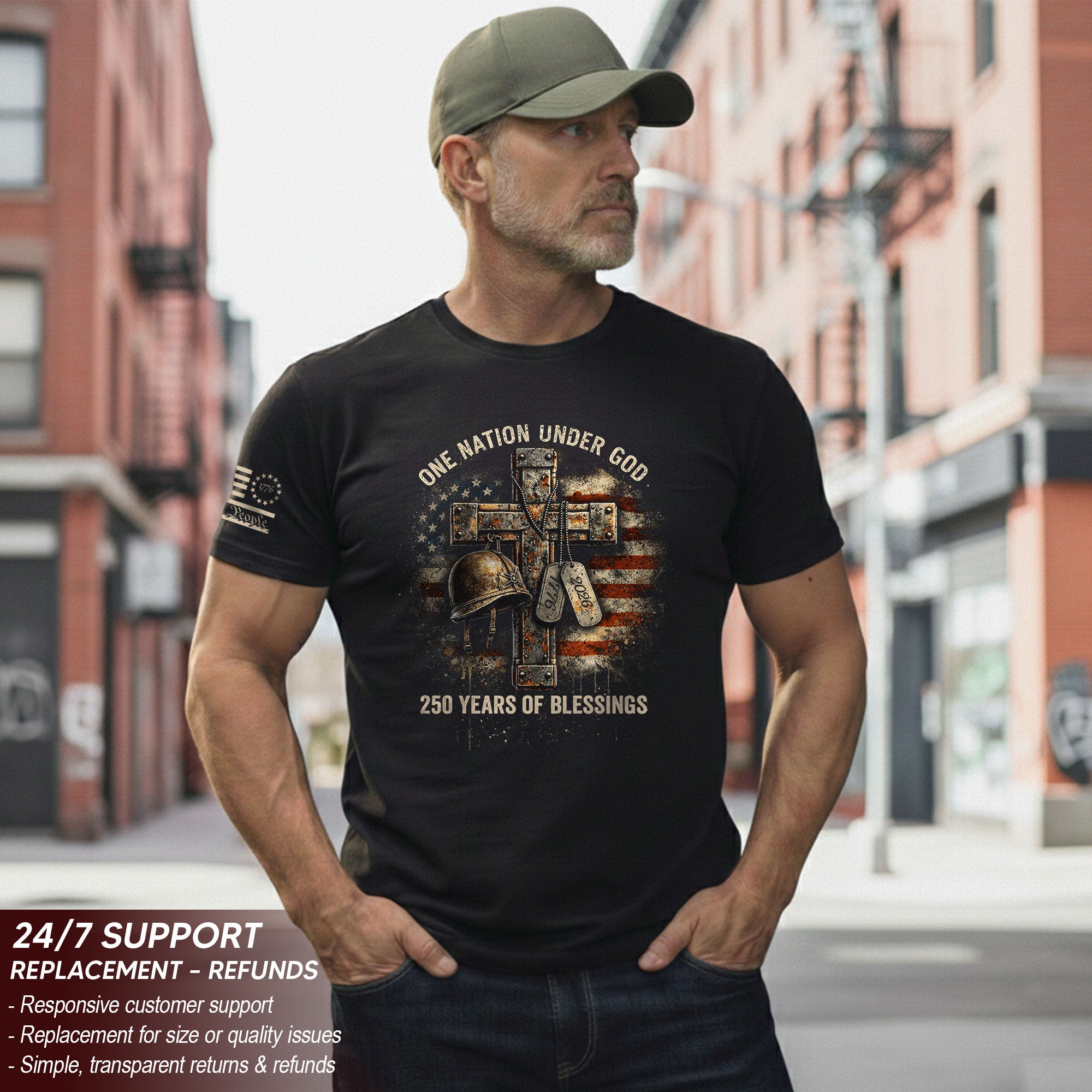 America 250th Anniversary T-Shirt 1776-2026 – Veteran Christian Cross & Dog Tags Tee