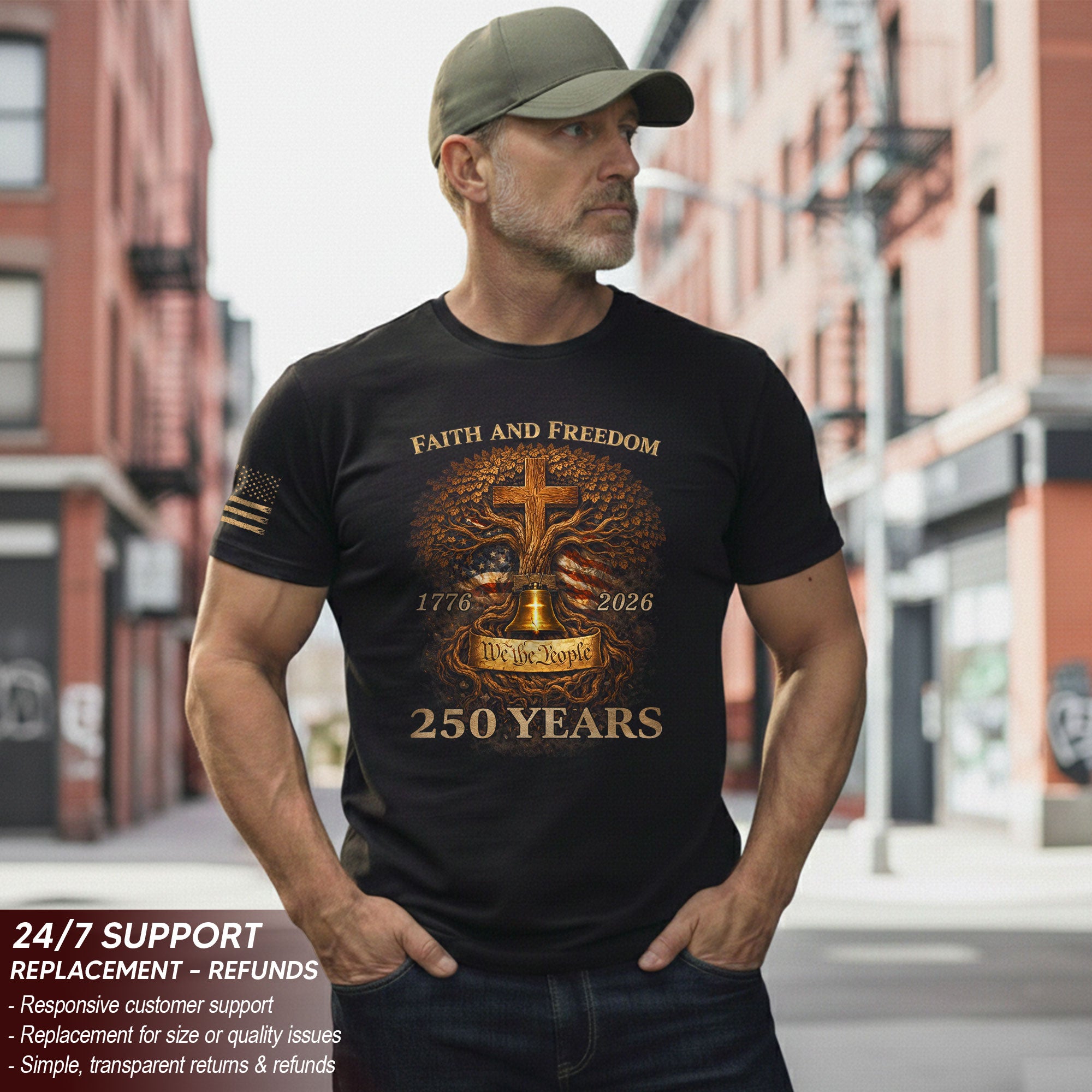 America 250th Anniversary T-Shirt 1776-2026 – Christian Tree of Life Faith & Freedom Tee