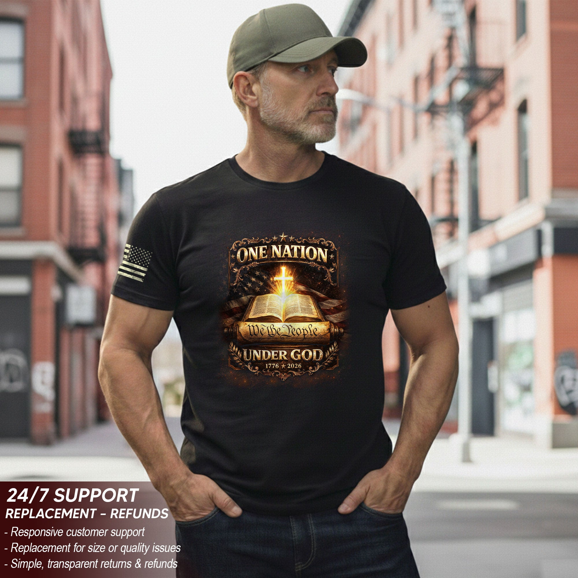 1776-2026 America 250th Anniversary T-Shirt – We The People Bible & Flag One Nation Under God 250 Years of Faith Patriotic Bootleg Tee