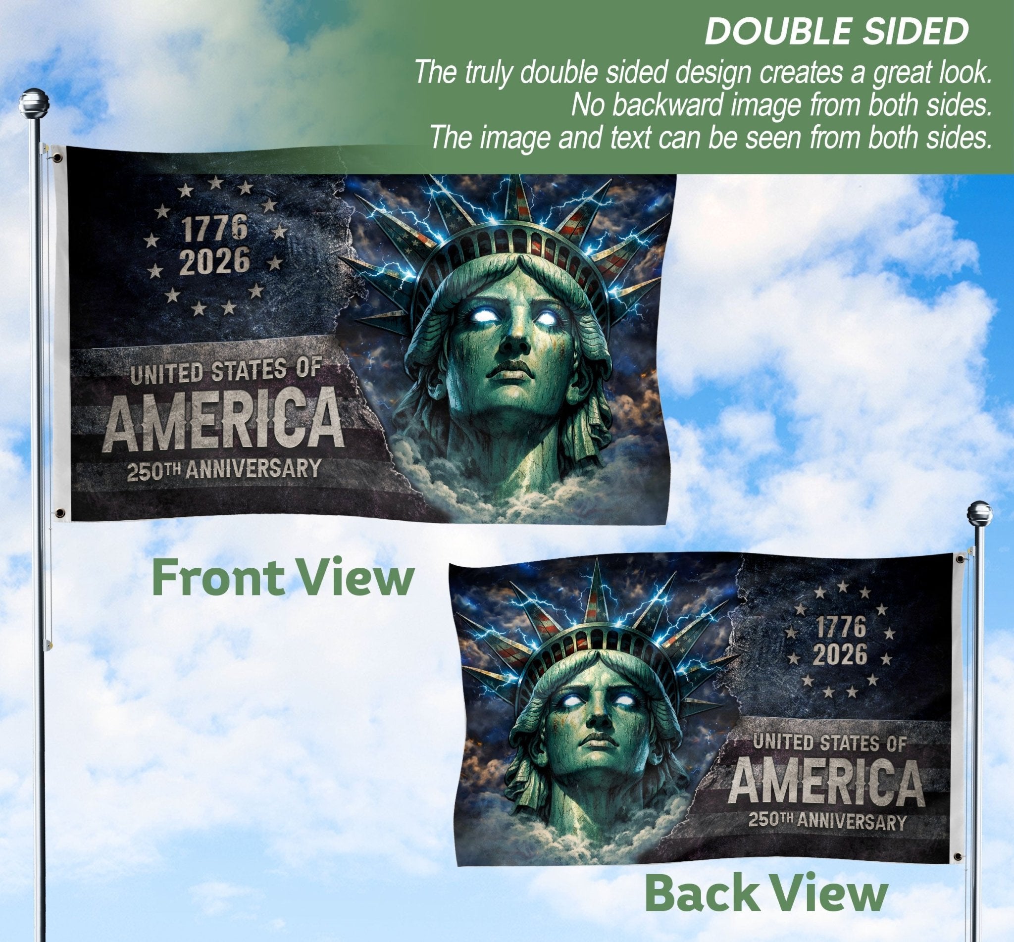 America 250th Anniversary Flag 1776-2026 – Statue of Liberty Lightning Streetwear House Flag - Rust Field Wear