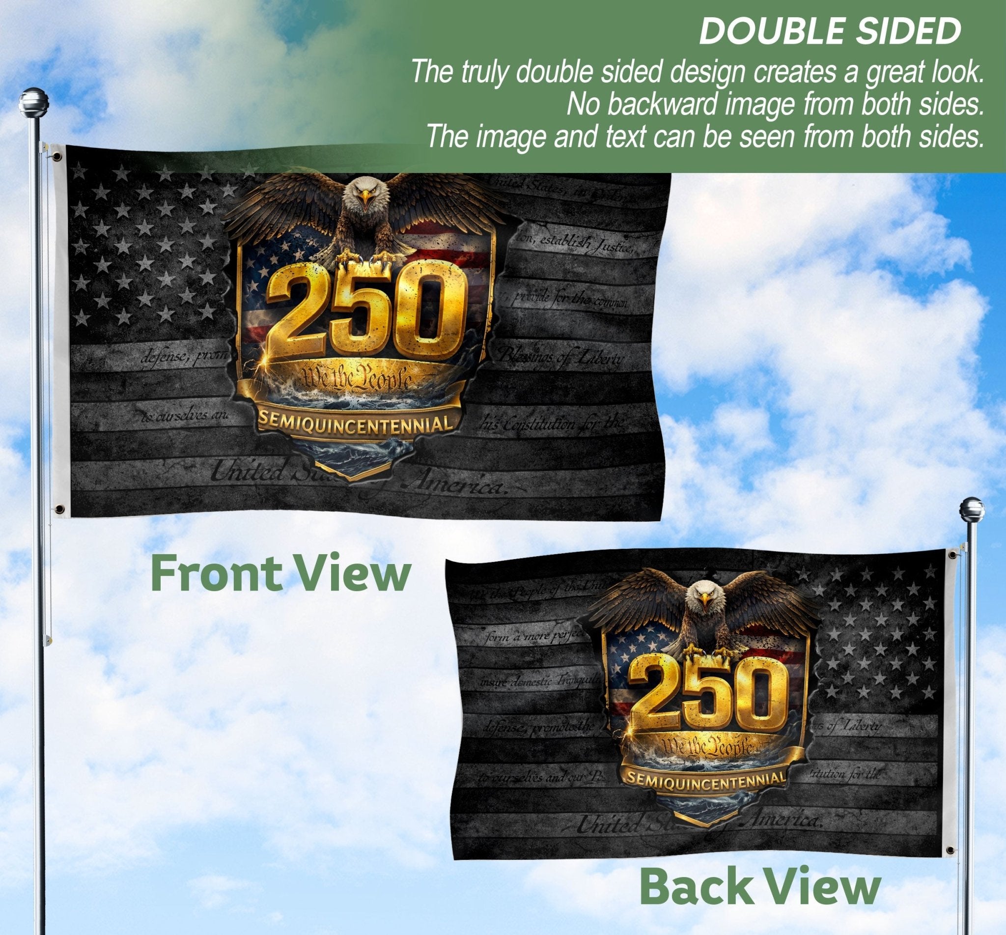 America 250th Anniversary Flag 1776-2026 – Bald Eagle & We The People House Flag - Rust Field Wear