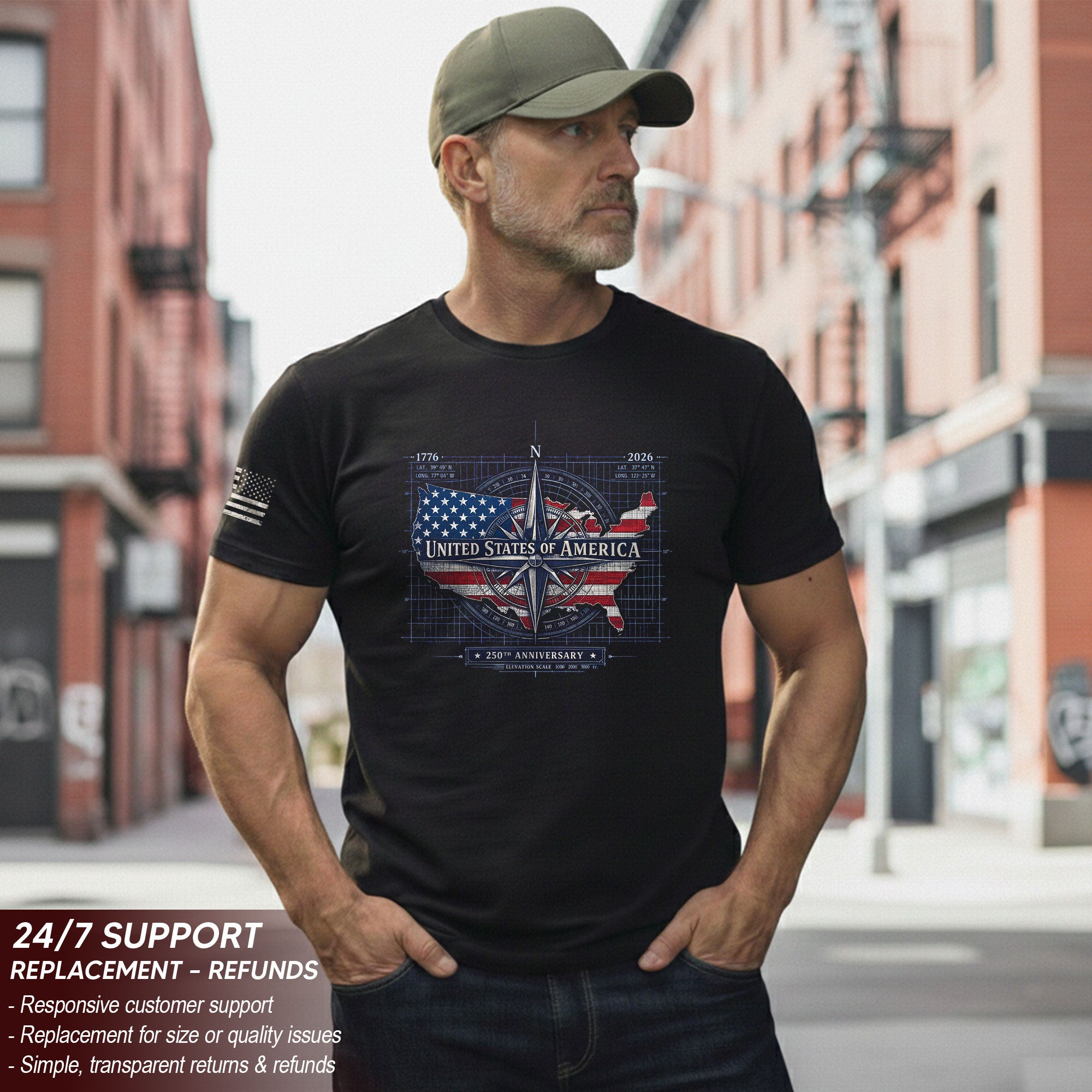 250th Anniversary USA Shirt 1776-2026 – Patriotic US Flag Freedom Tee, American Birthday Mens T-Shirt
