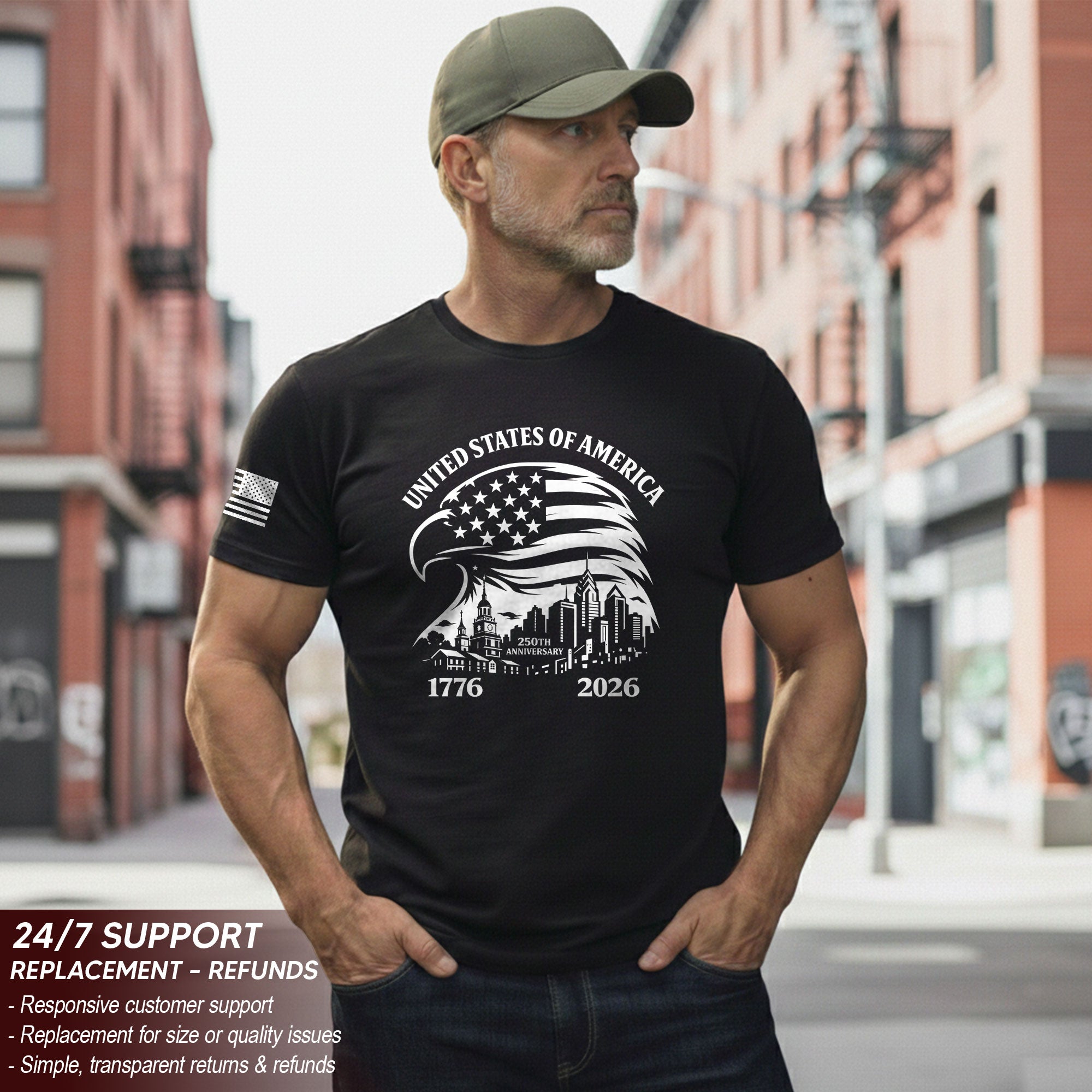 USA 250th Anniversary 1776-2026 T-Shirt – Eagle & American Flag Patriotic Freedom Mens Shirt