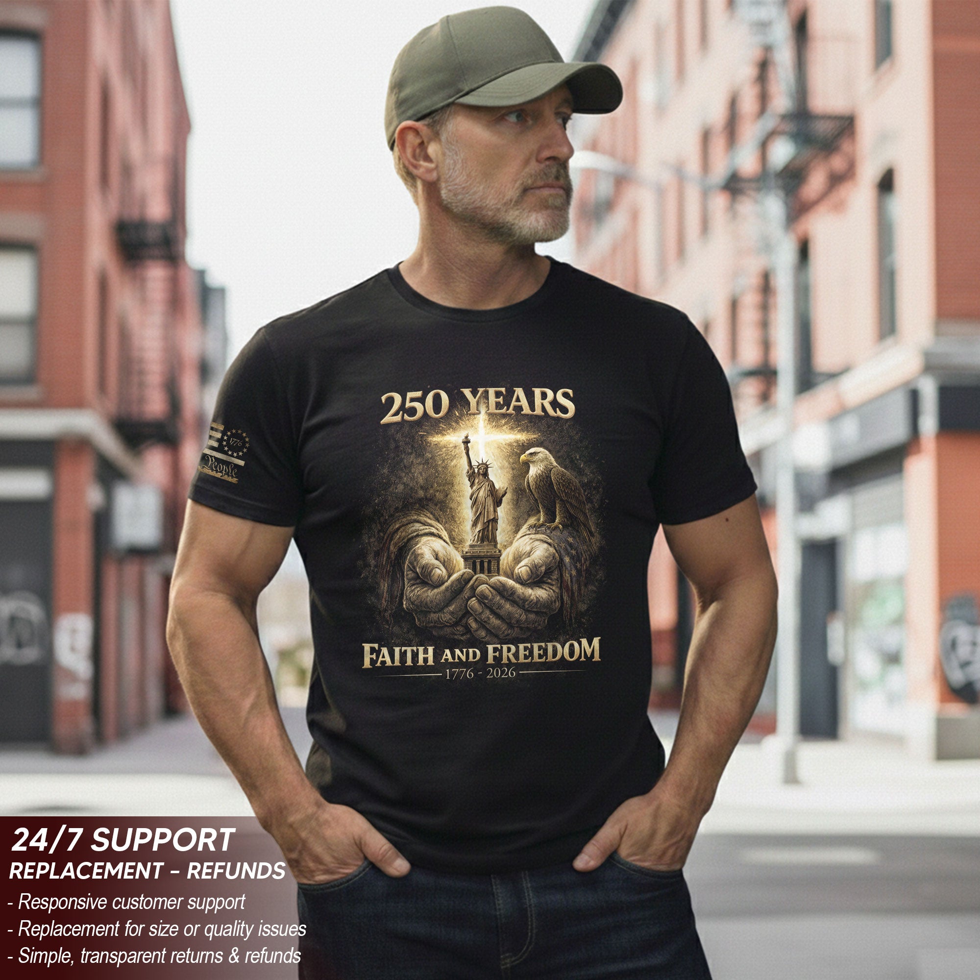USA 250th Anniversary 1776-2026 Semiquincentennial Christian Shirt – Faith And Freedom God’s Hands Holding Liberty & Eagle Patriotic Tee