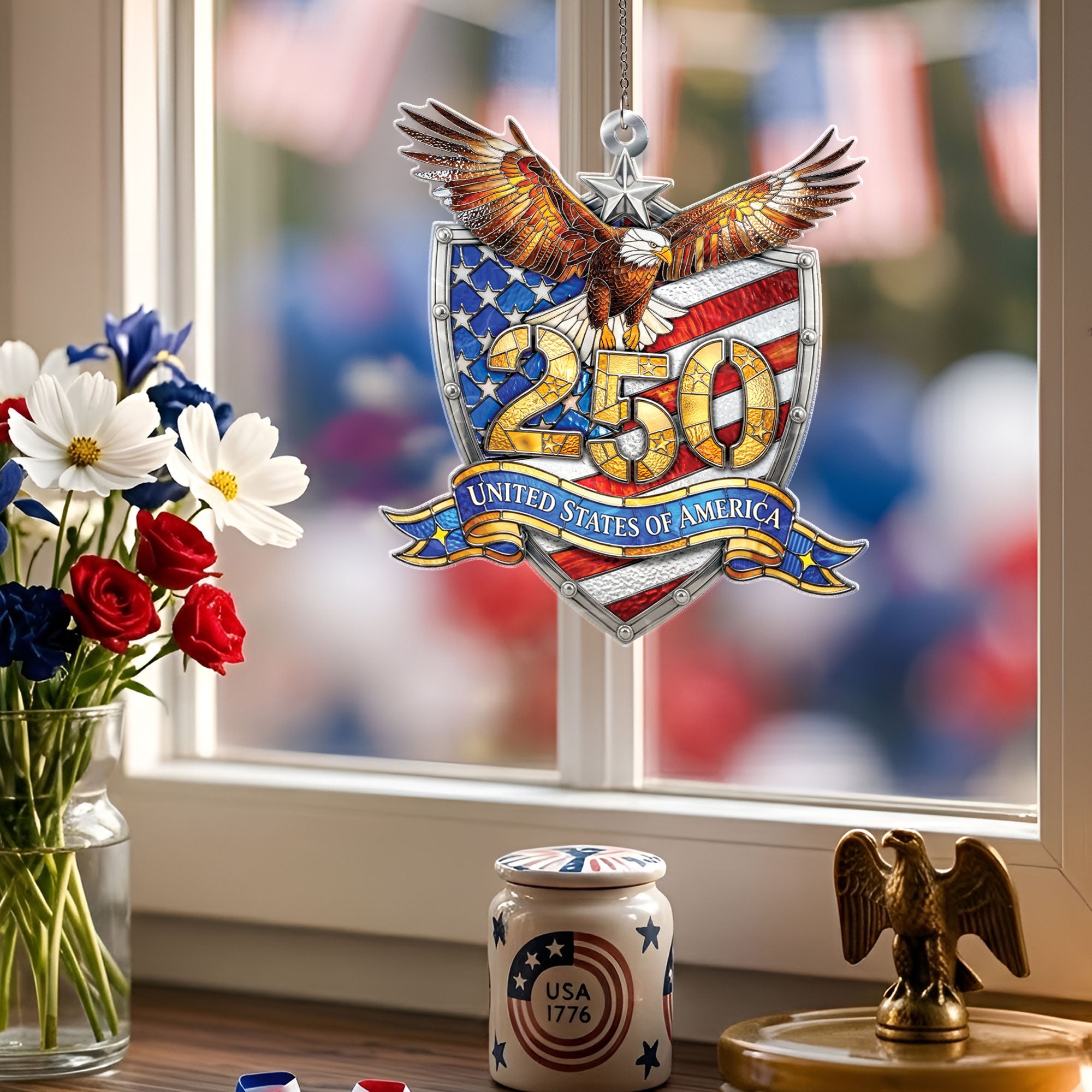 America 250th Anniversary Patriotic Eagle Shield USA Flag Acrylic Suncatcher Ornament