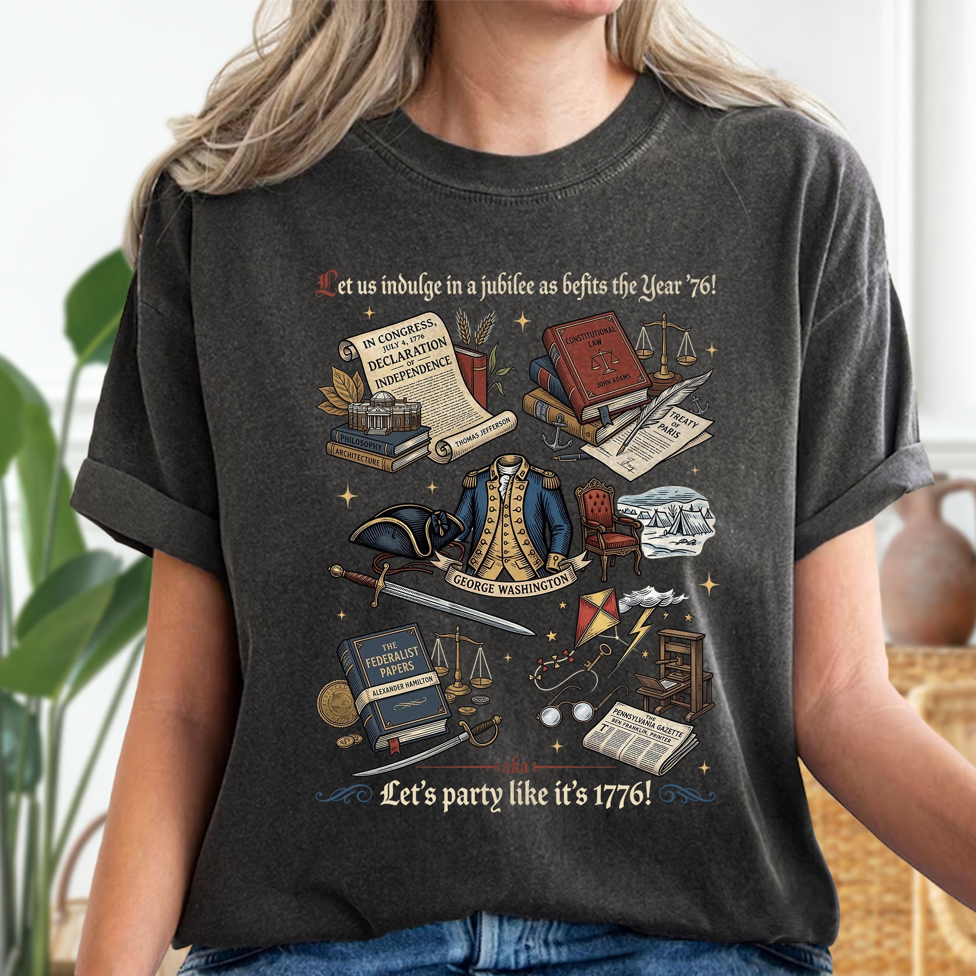Vintage 1776 American Heritage Shirt Patriotic History Icons Independence Day