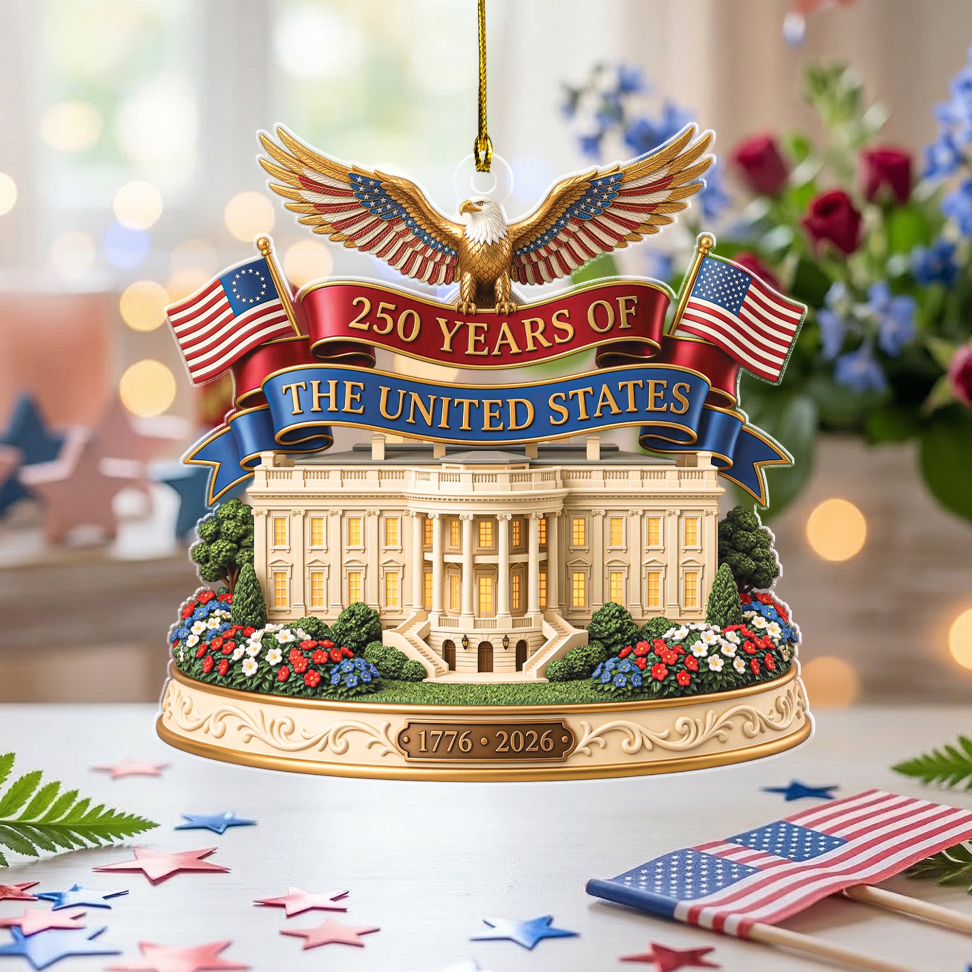 250 Years United States Ornament Patriotic Eagle White House Acrylic Decor 1776-2026