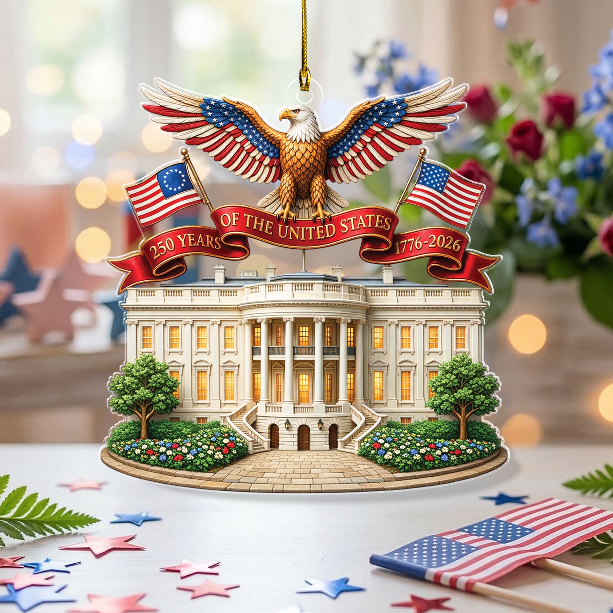 White House 250th Anniversary Ornament Patriotic Eagle Acrylic Decor 1776 2026 USA Gift