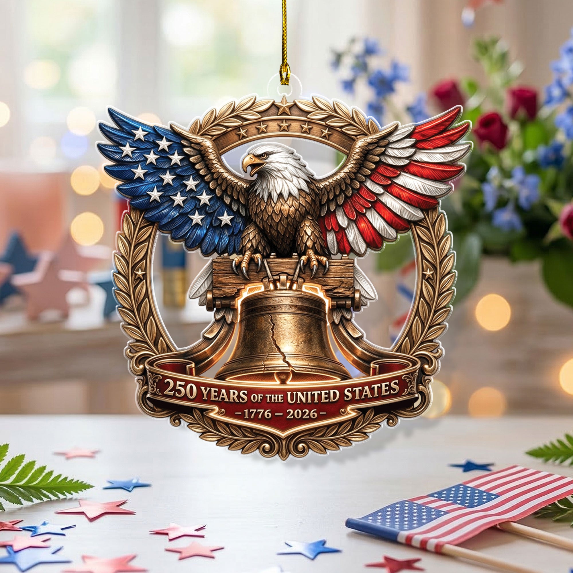 United States 250 Years 1776-2026 Liberty Bell Laurel Wreath Acrylic Ornament Gift