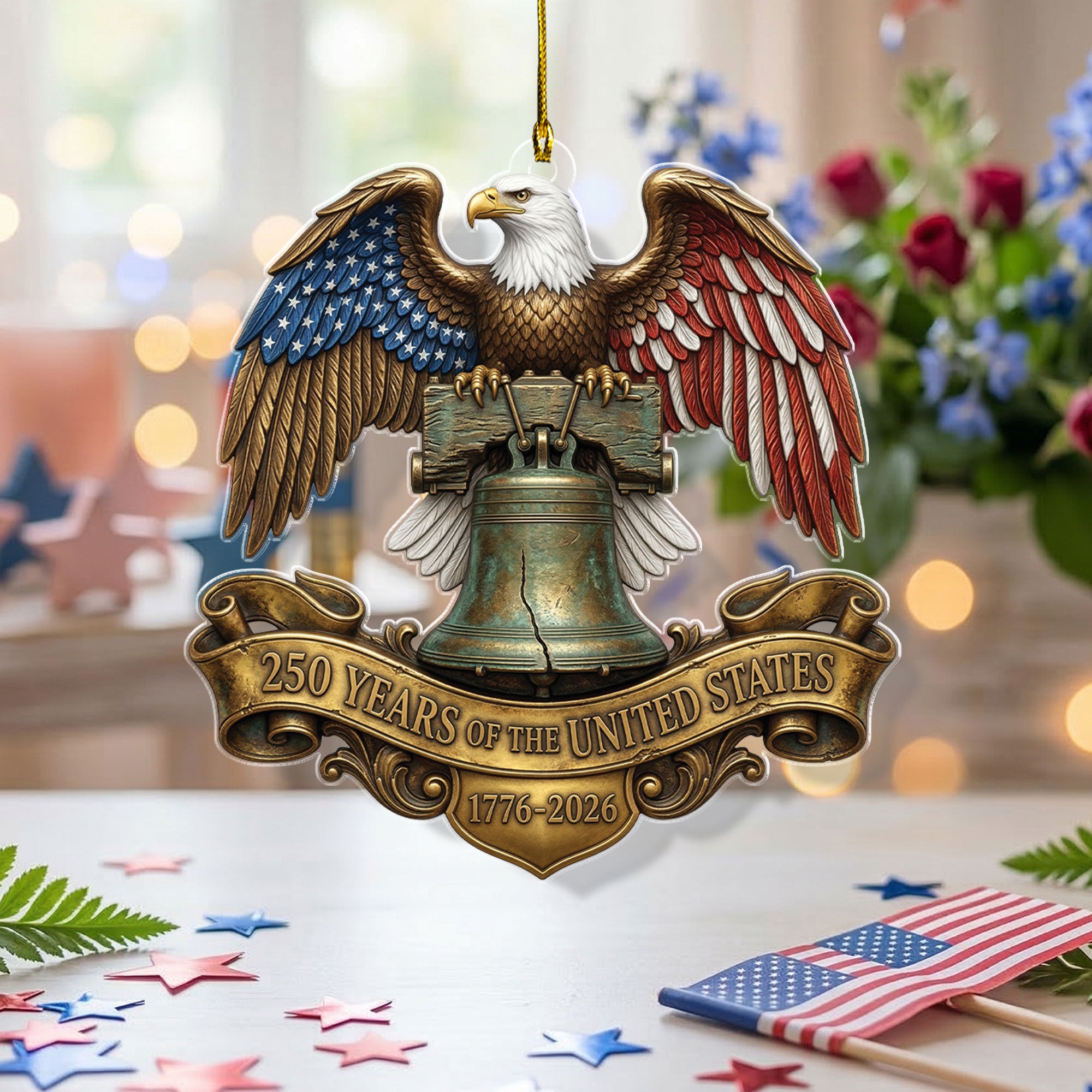 United States 250 Years 1776-2026 Freedom Eagle Liberty Bell Acrylic Ornament Decor