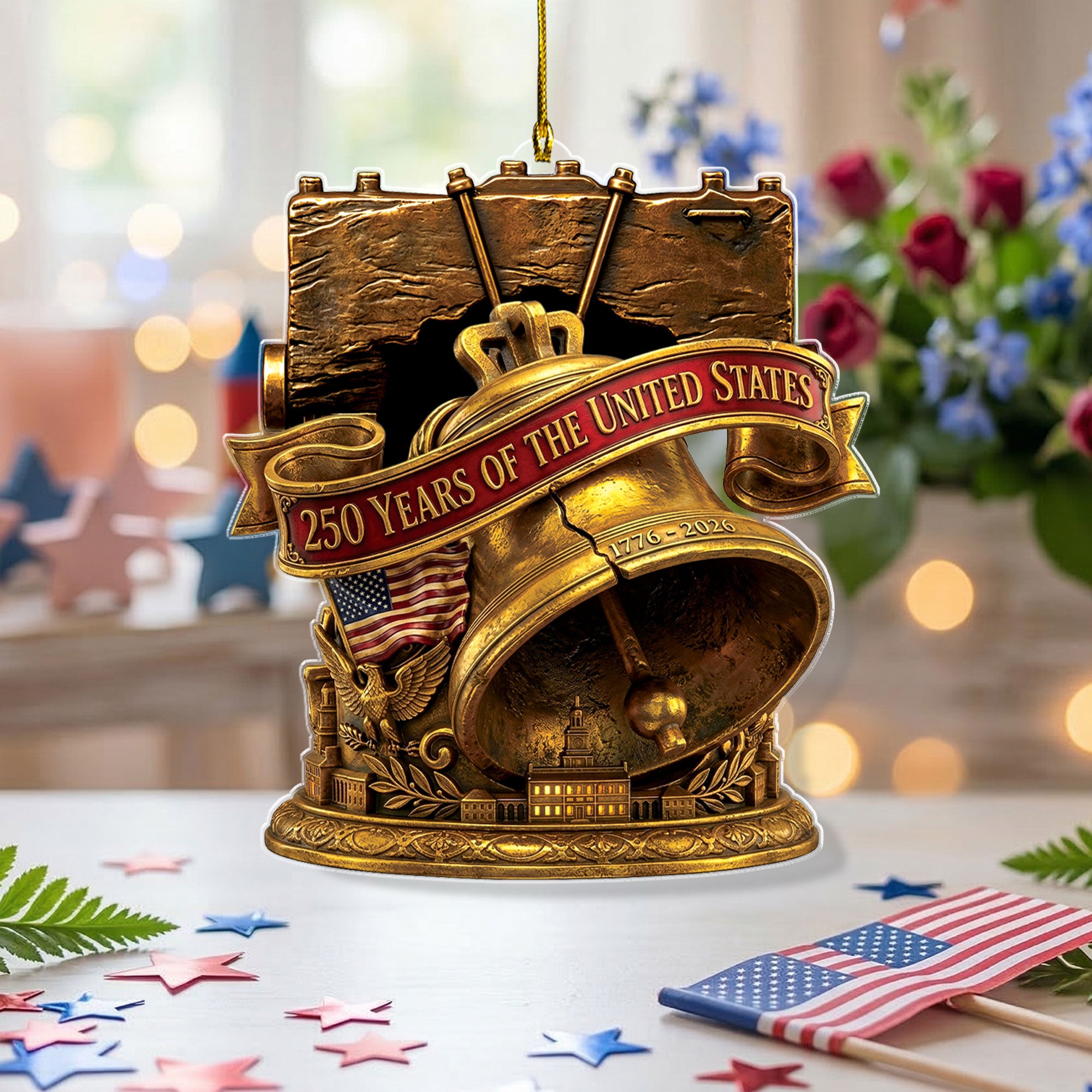 250 Years United States 1776-2026 Antique Bronze Liberty Bell Acrylic Ornament Gift
