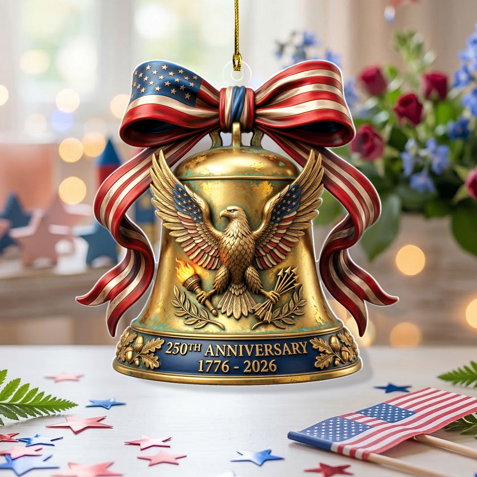 250th Anniversary U.S. Acrylic Ornament – American Eagle & Patriotic Bell