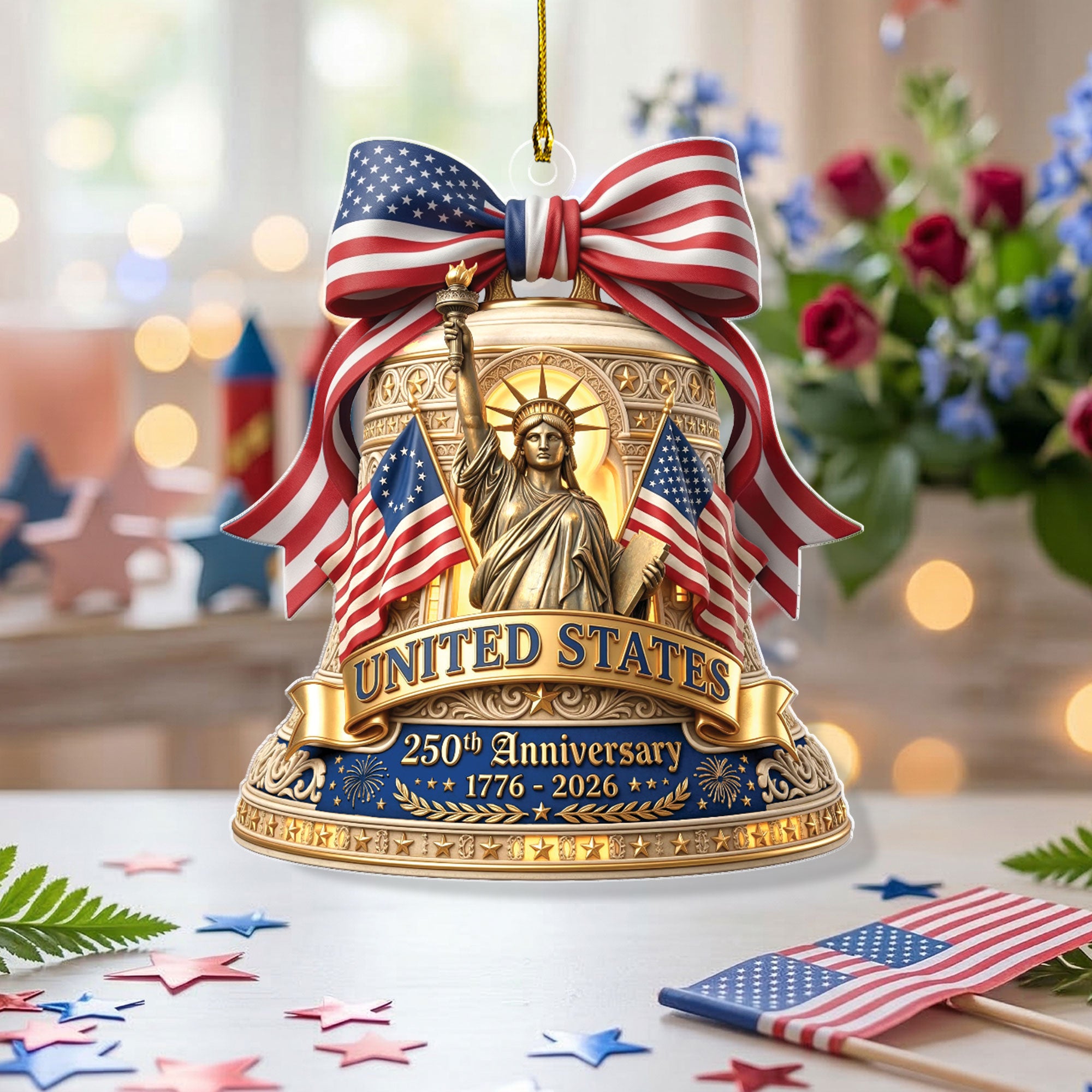 Commemorative U.S. 250th Anniversary Acrylic Ornament – Statue of Liberty & Flags, 2026 Edition
