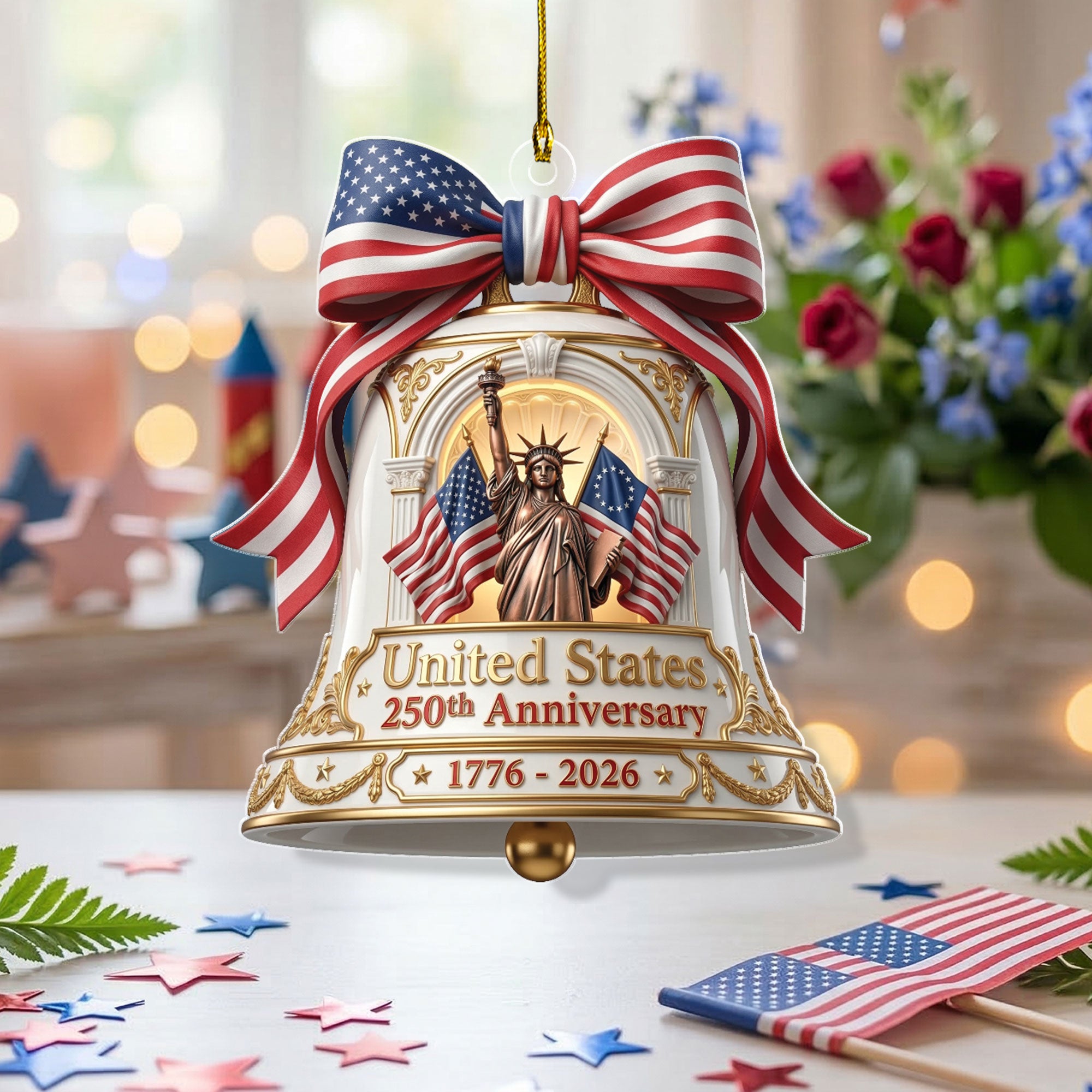 250th Anniversary U.S. Acrylic Ornament – Statue of Liberty with Flags, 2026 Commemorative Decoration