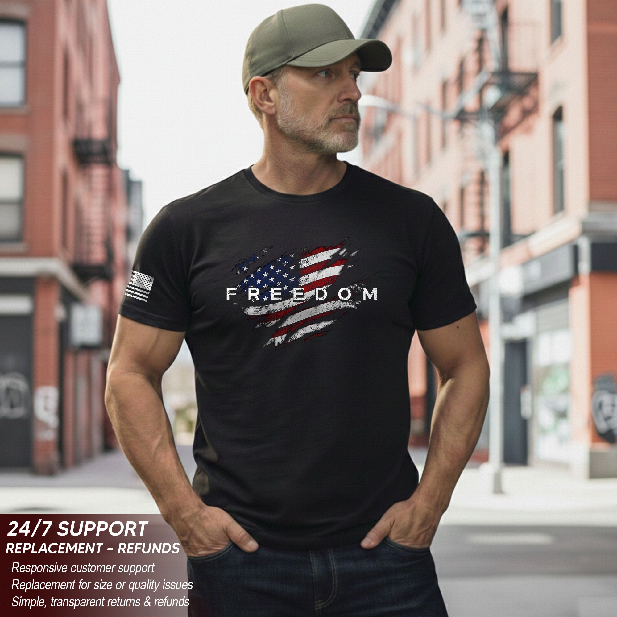 Freedom 2D Shirt American Flag Distressed Graphic Patriotic USA Tee Shirt