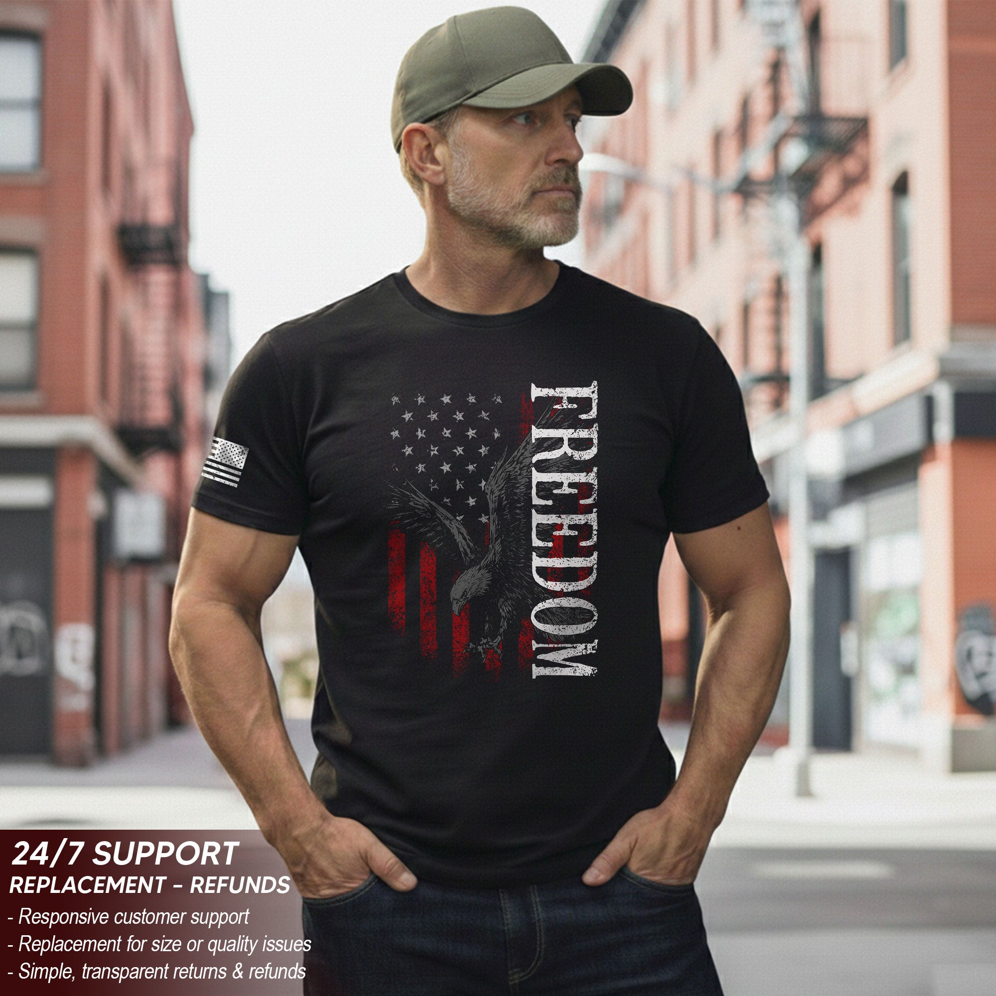 Freedom 2D Shirt Eagle American Flag Patriotic Graphic USA Vintage Style Tee