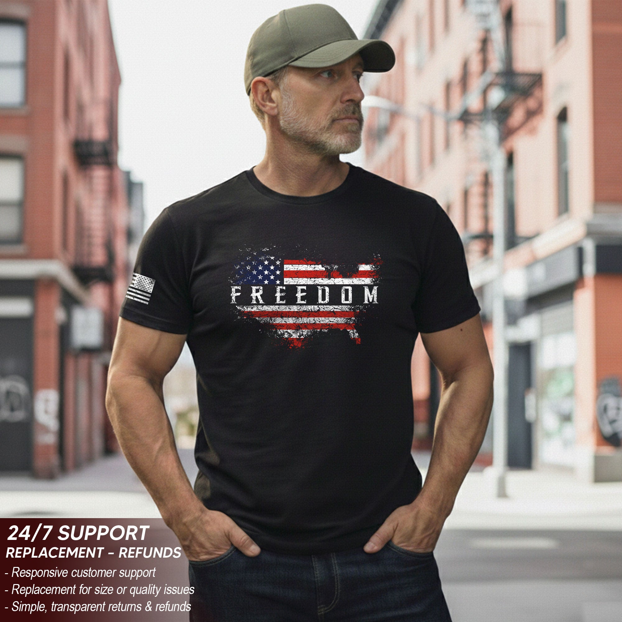 Freedom 2D Shirt USA Map American Flag Patriotic Graphic Vintage Tee