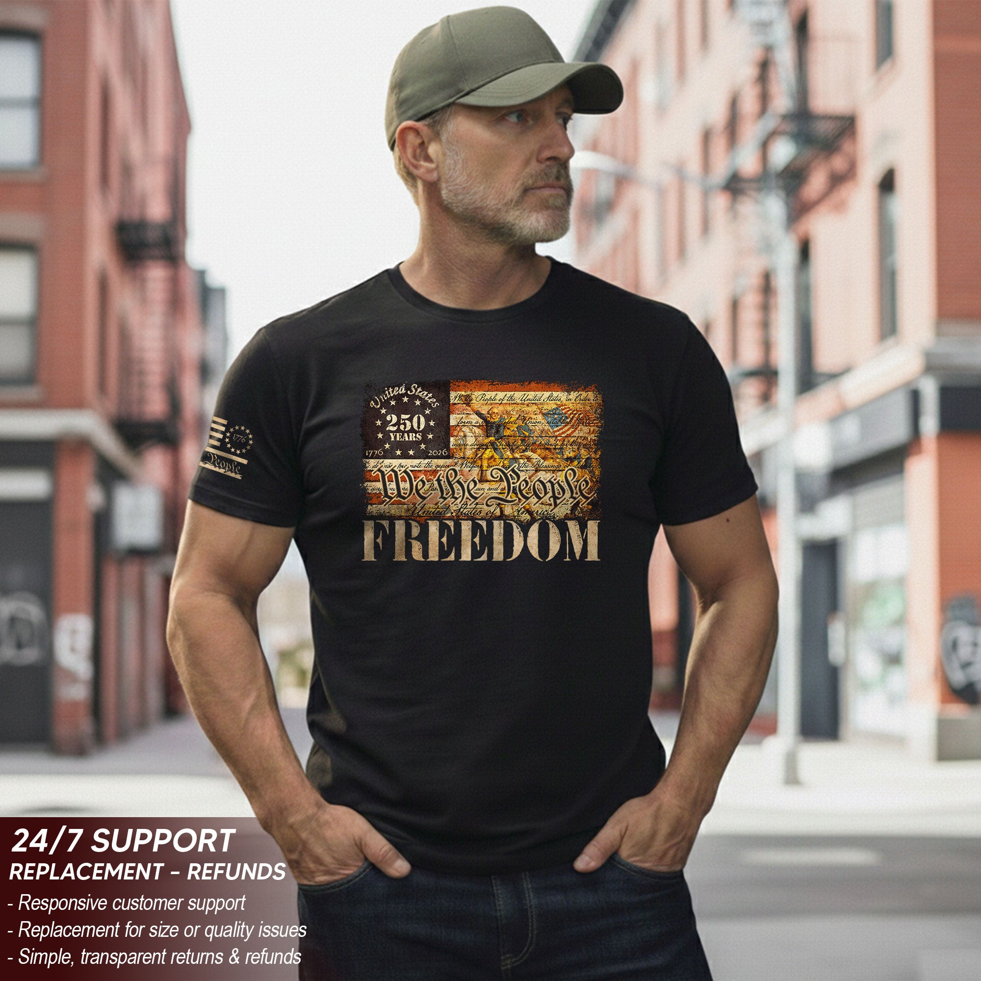 2D T-Shirt Freedom American Flag Vintage History Patriotic We The People