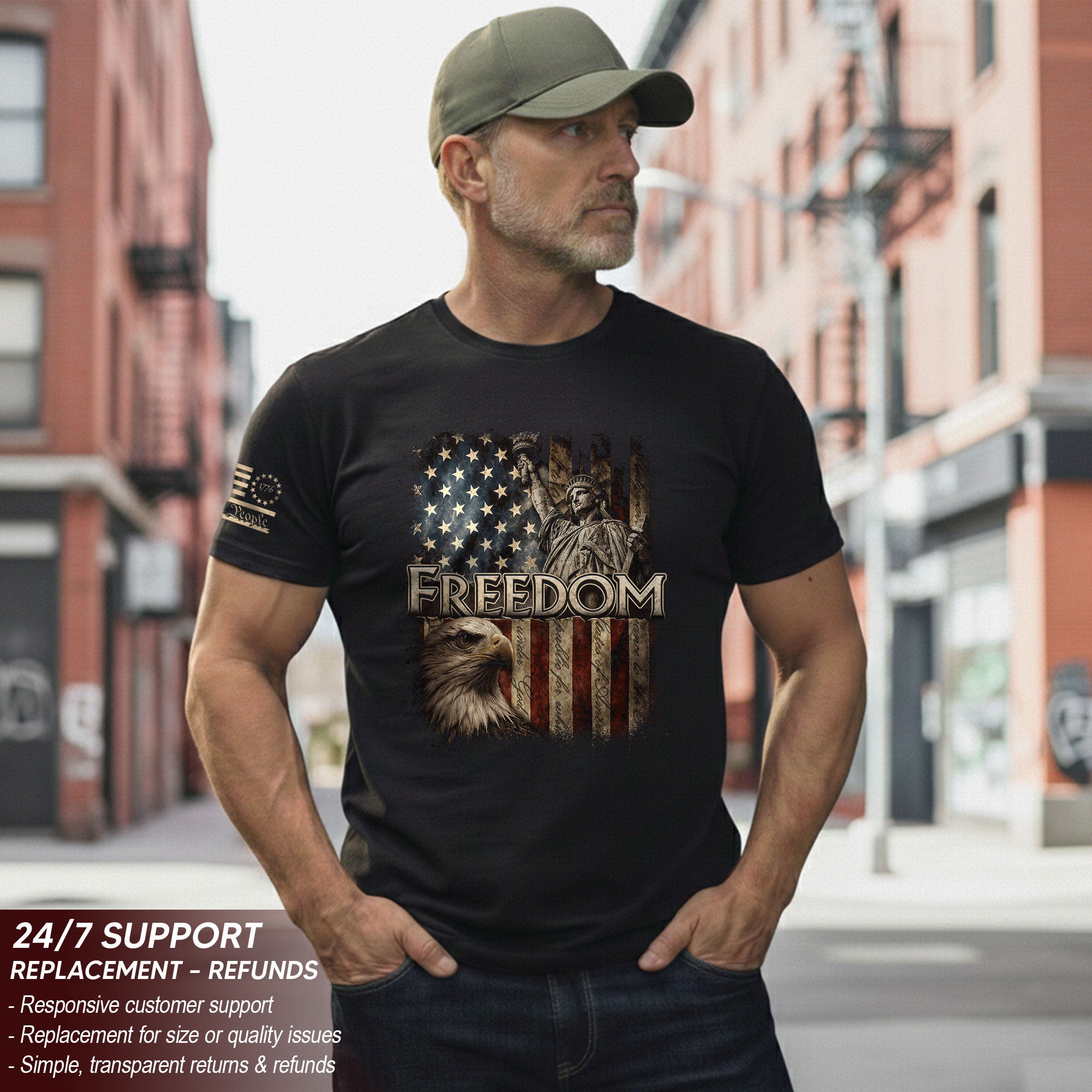 Freedom T-Shirt 2D Statue of Liberty Eagle American Flag Patriotic Pride Men Women Tee