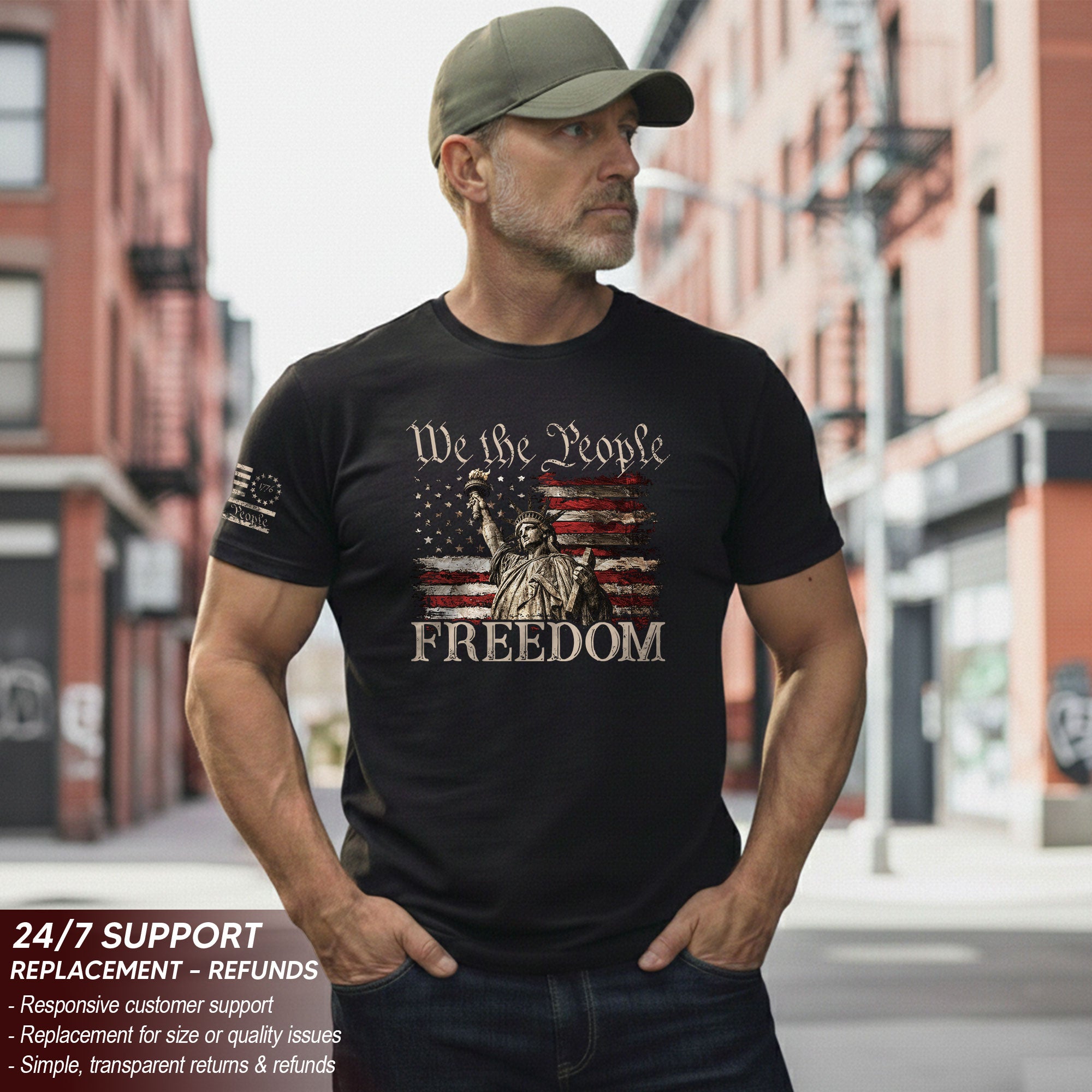 Freedom T-Shirt 2D We The People Statue of Liberty American Flag Patriotic Men Women Tee