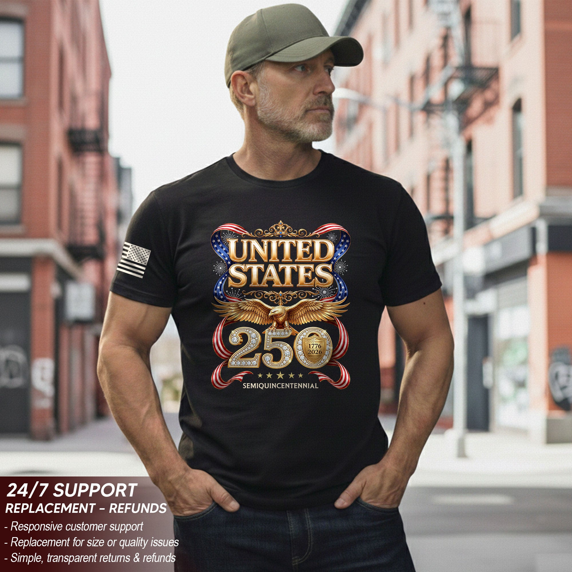 1776-2026 250th Anniversary T-Shirt - United States Golden Eagle Luxury Graphic