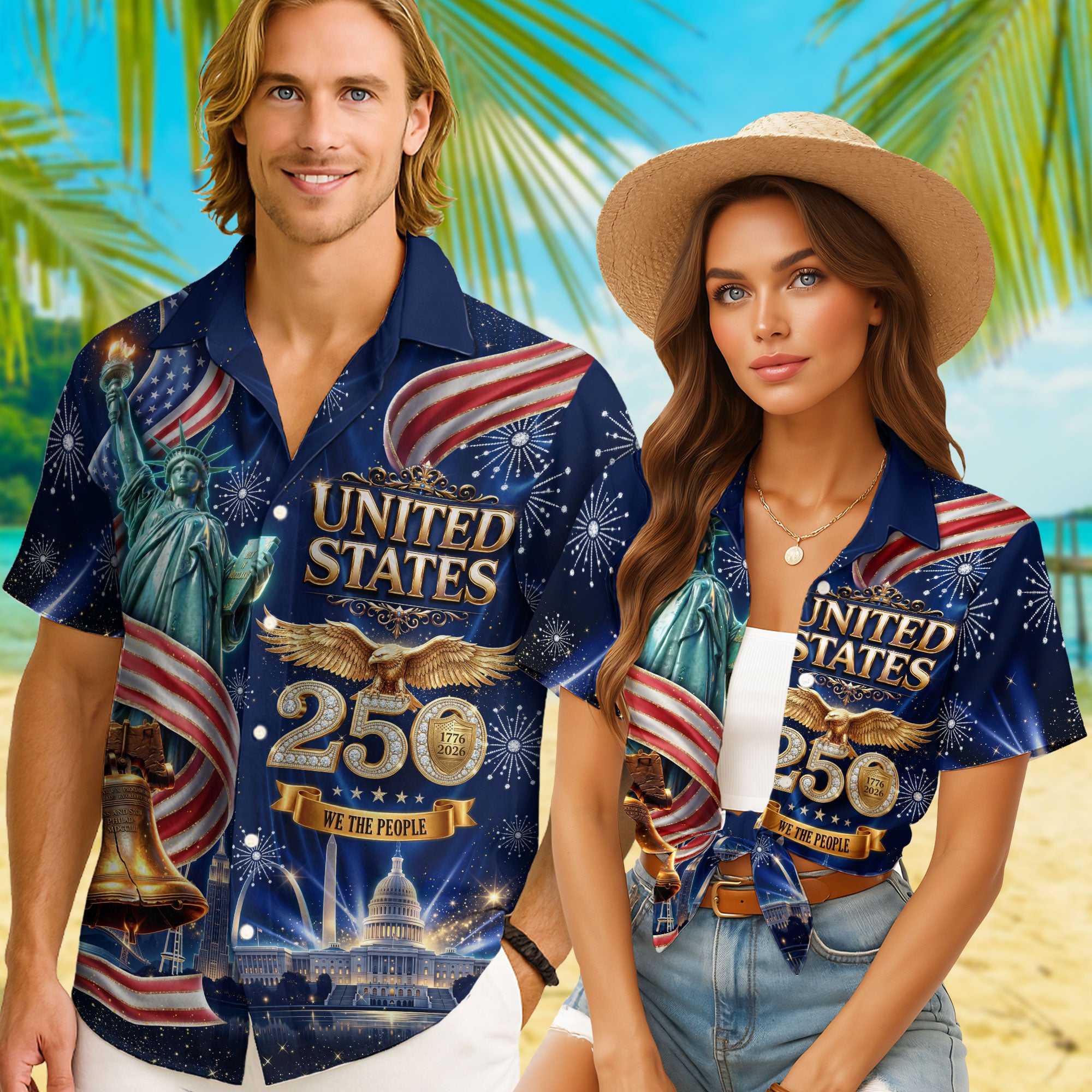 United States 250 Years Hawaiian Shirt Patriotic Eagle Liberty Bell Independence Day Gift