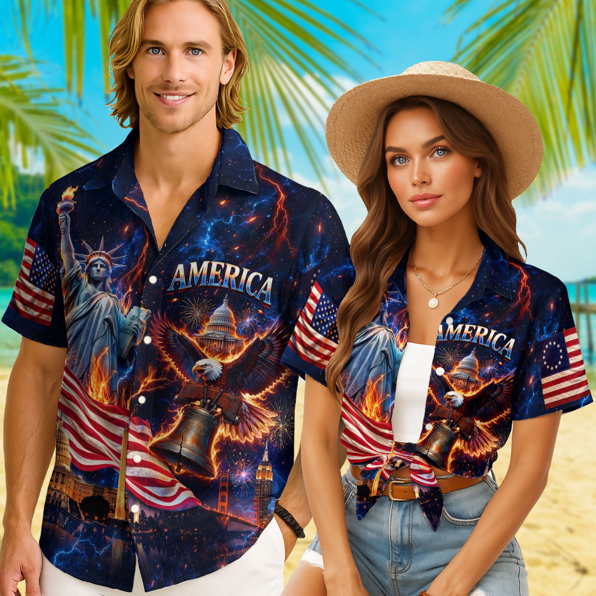 Hawaiian Shirt Patriotic 1776 2026 Eagle Liberty Bell 4th Of July Independence Day