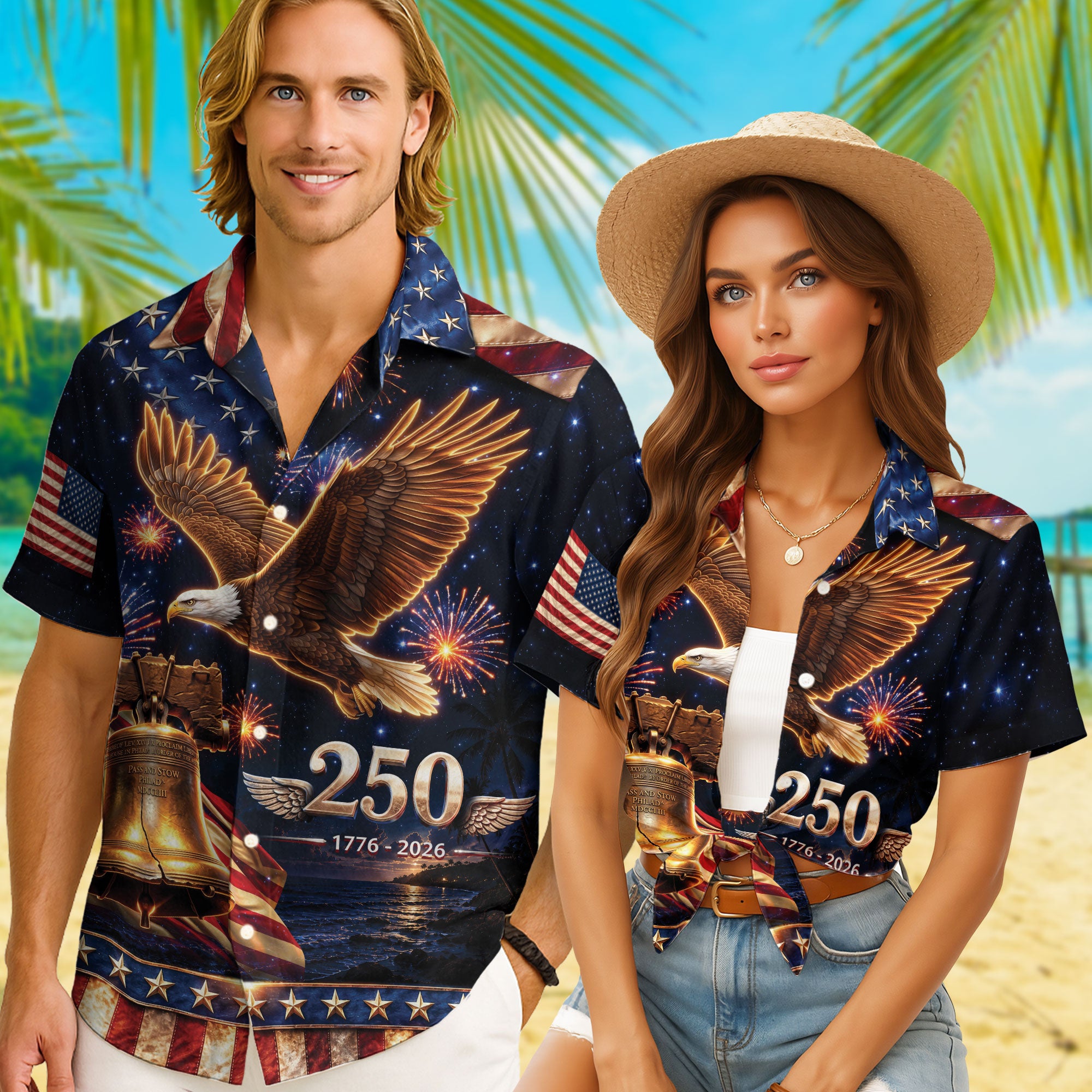 United States 250 Years Hawaiian Shirt Bald Eagle Statue Of Liberty Patriotic Gift