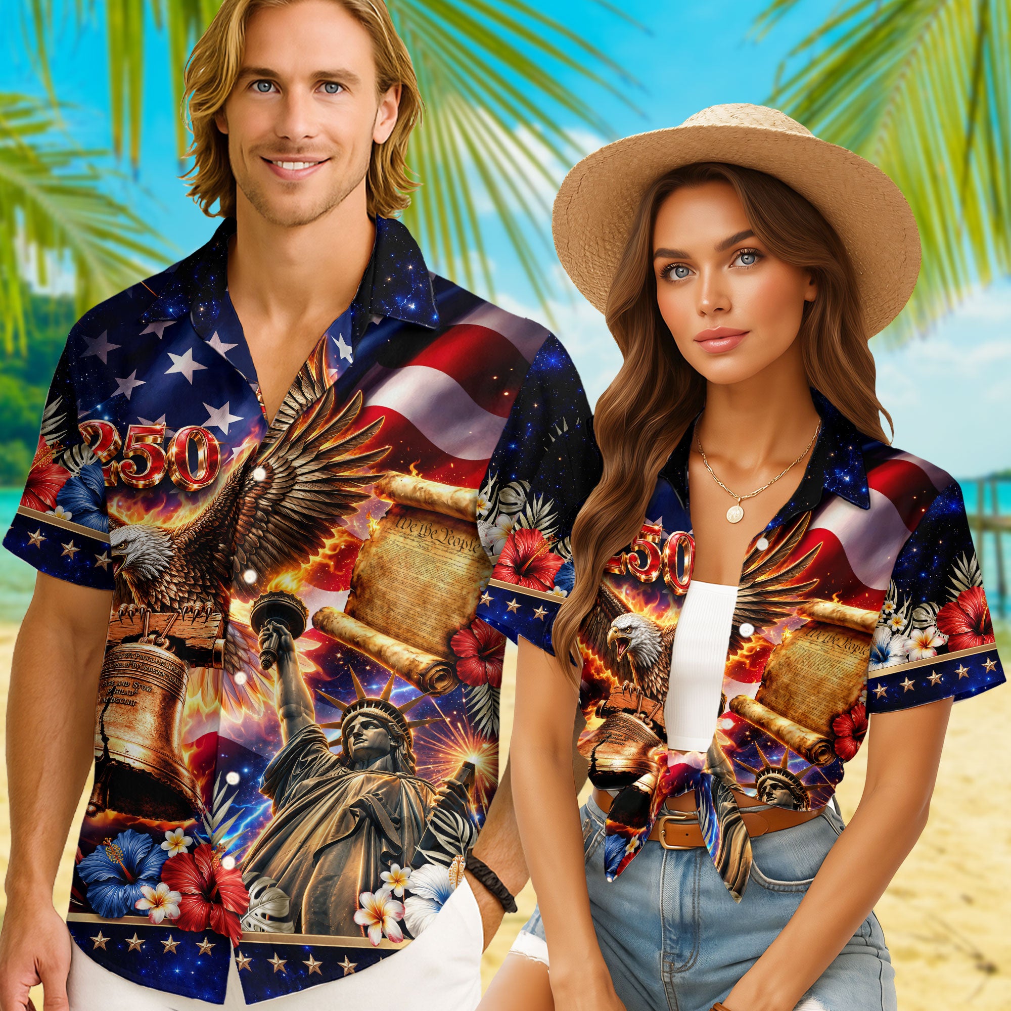 United States 250 Hawaiian Shirt Patriotic Eagle Liberty Bell Independence Day Gift