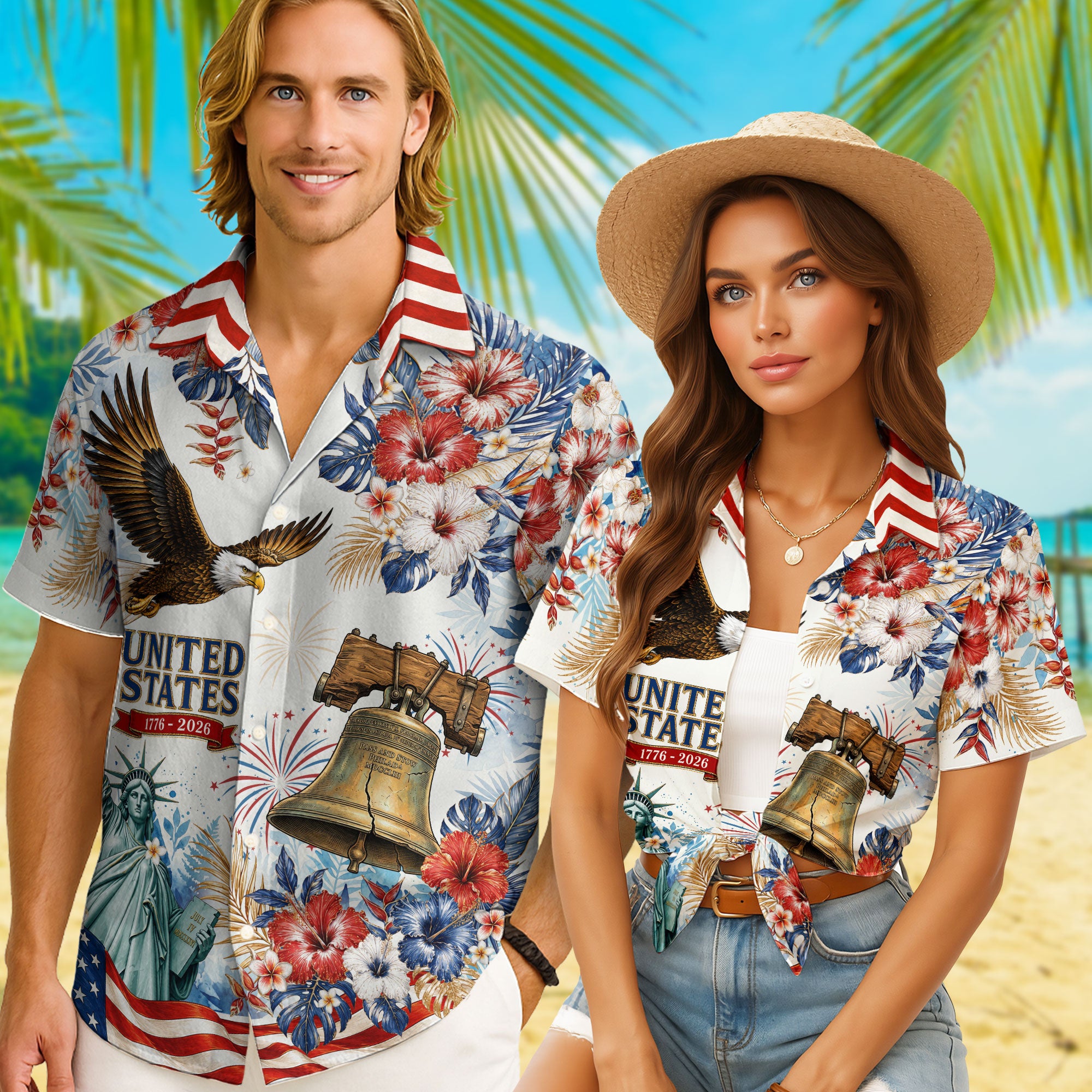 Patriotic 250 Years Hawaiian Shirt American Flag Eagle Independence Day Apparel