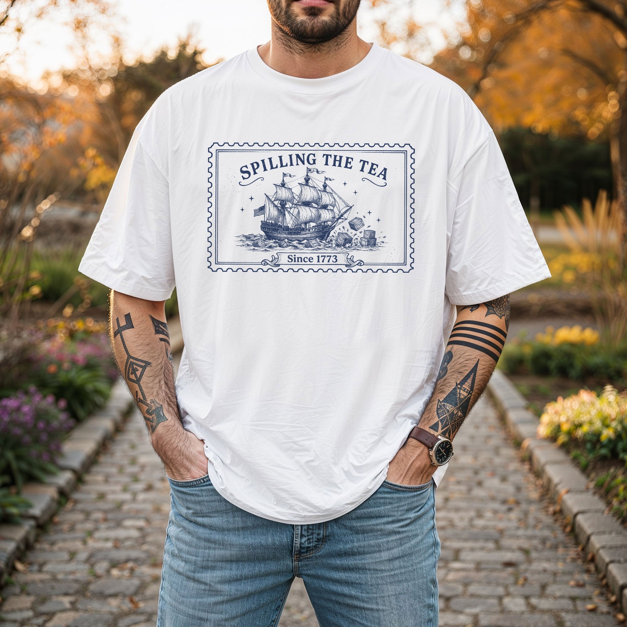 Spilling The Tea Since 1773 Shirt Vintage Boston Tea Party Stamp Tee Retro History
