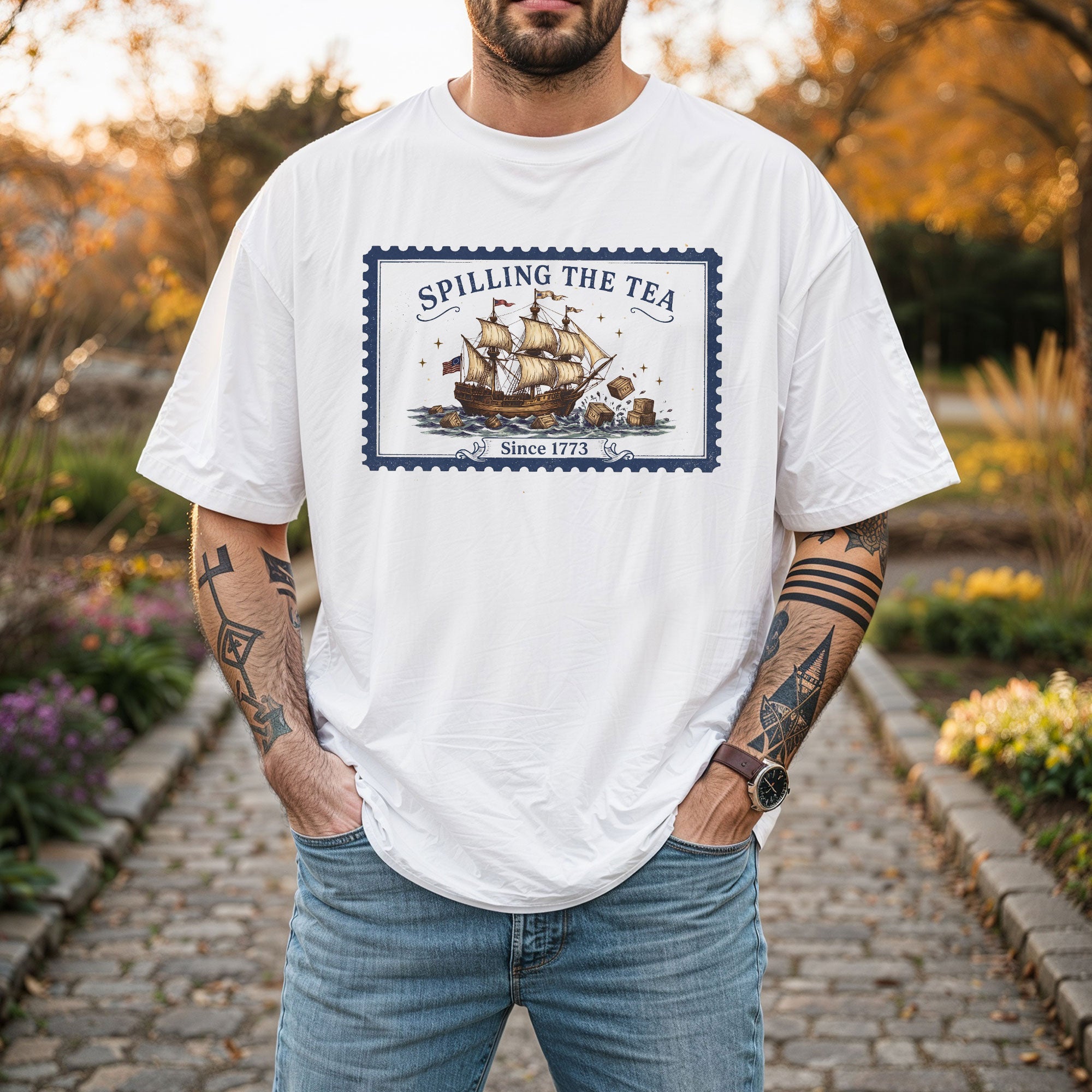 Spilling The Tea Since 1773 Shirt Vintage Postage Stamp Tee Boston Tea Party Tshirt