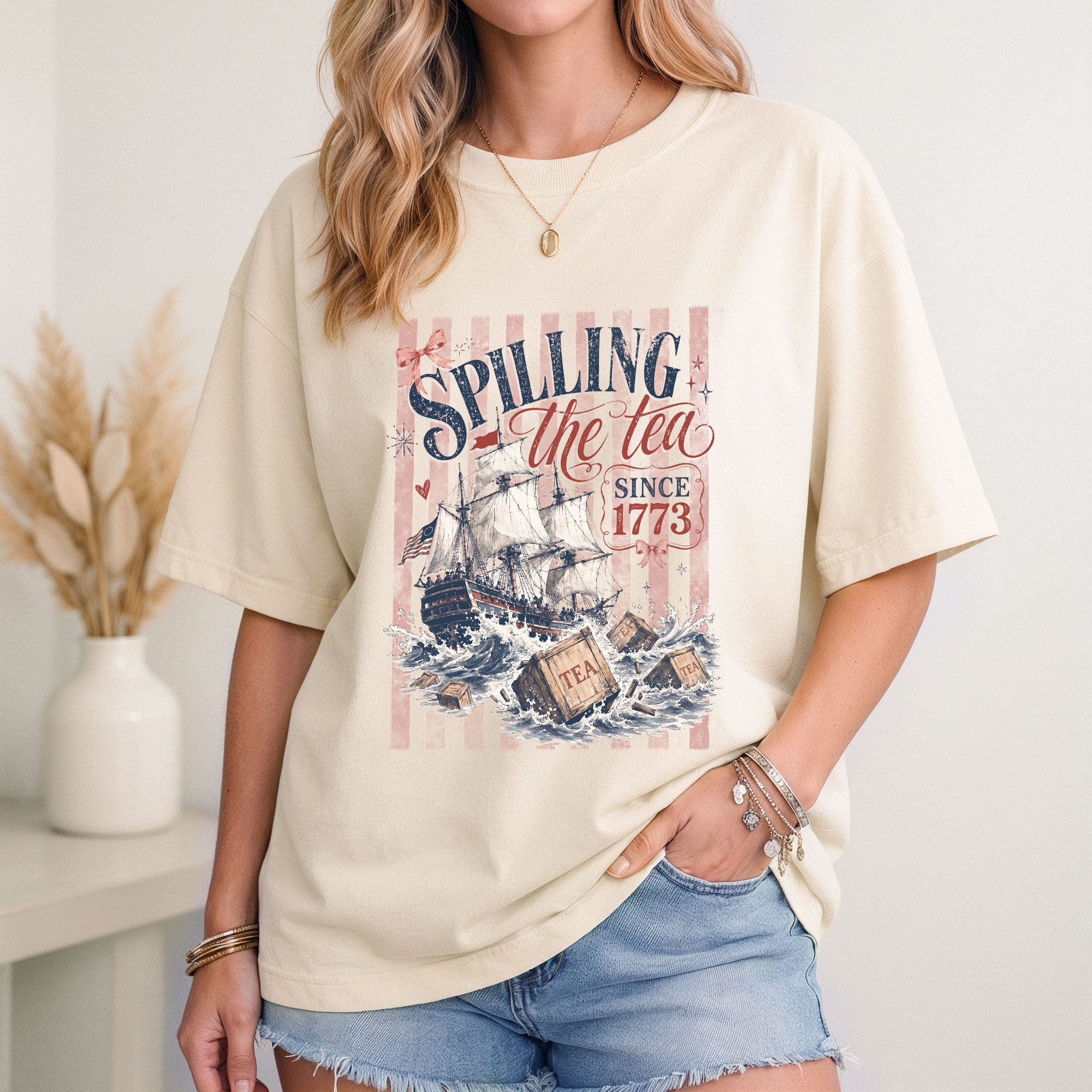 Spilling The Tea Since 1773 Shirt American History Graphic Tee Classic Separated Stripes