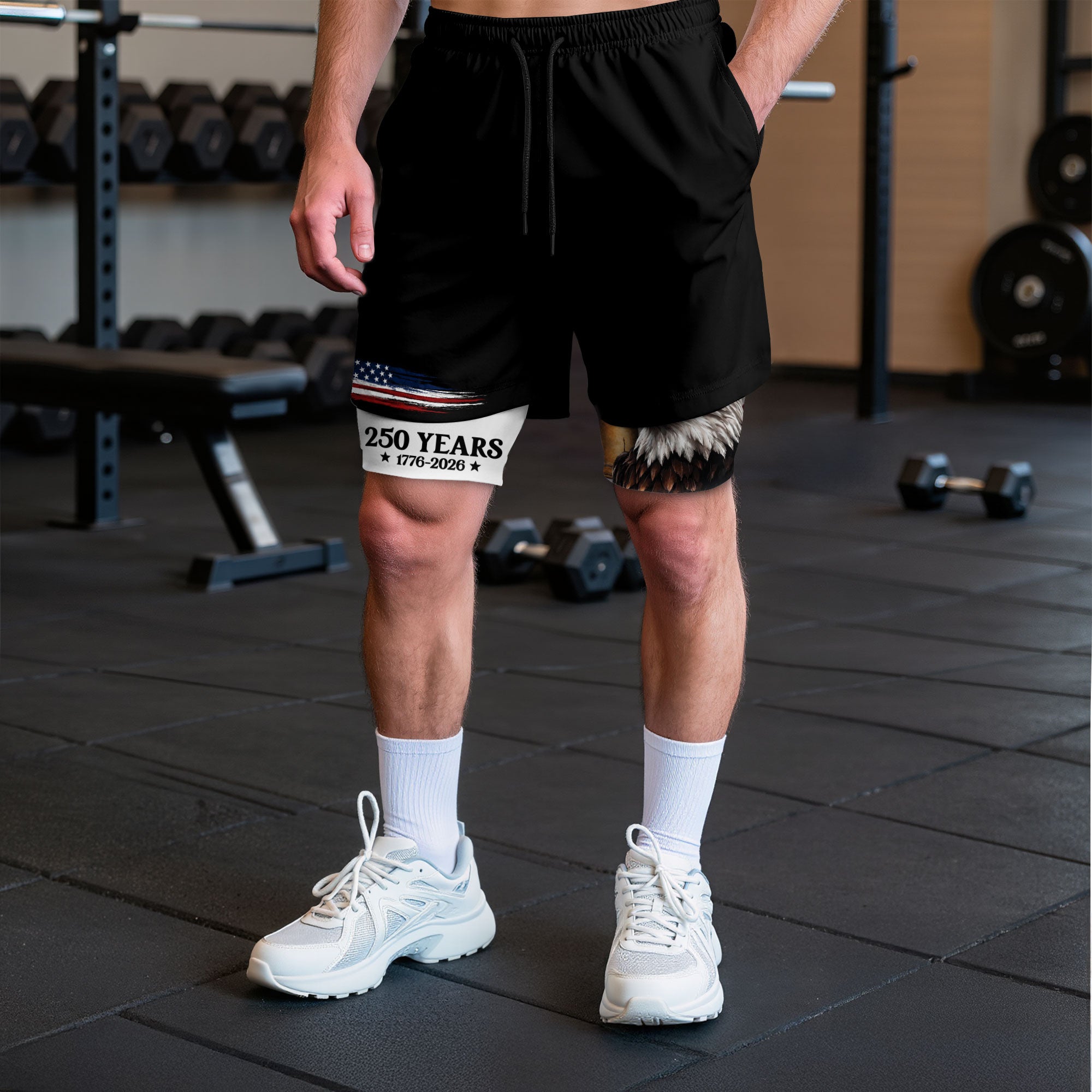 250 Years Eagle Gym Shorts 1776-2026 Patriotic American Flag Athletic Shorts