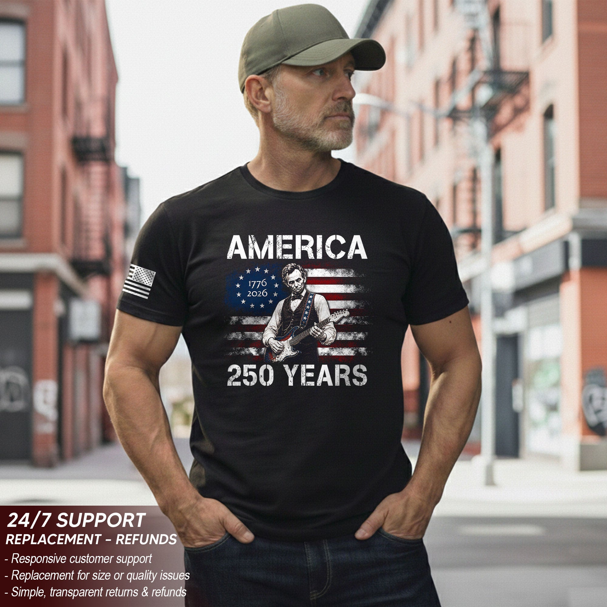 Vintage 1776 2026 Shirt Abraham Lincoln Playing Guitar US Flag Patriotic