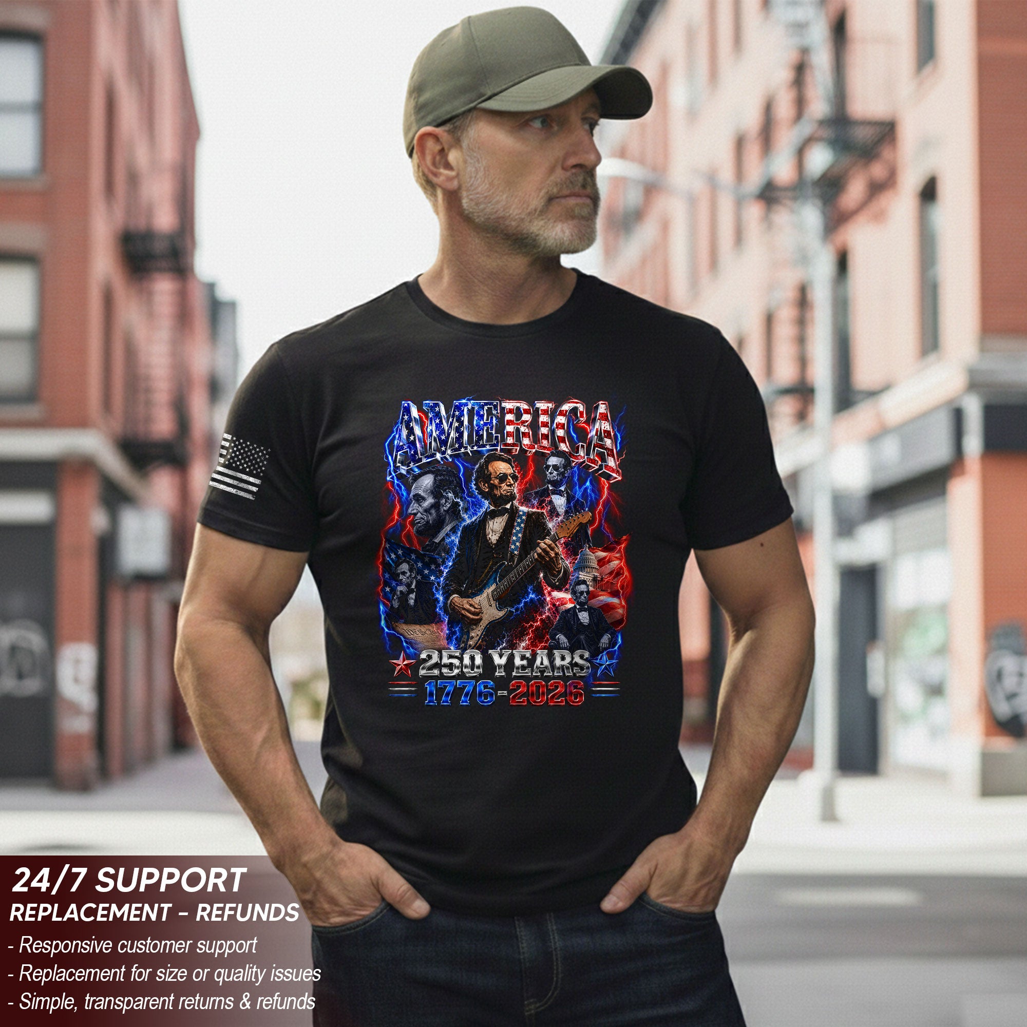 Abraham Lincoln Guitar Shirt Patriotic 1776 2026 American Pride Tee