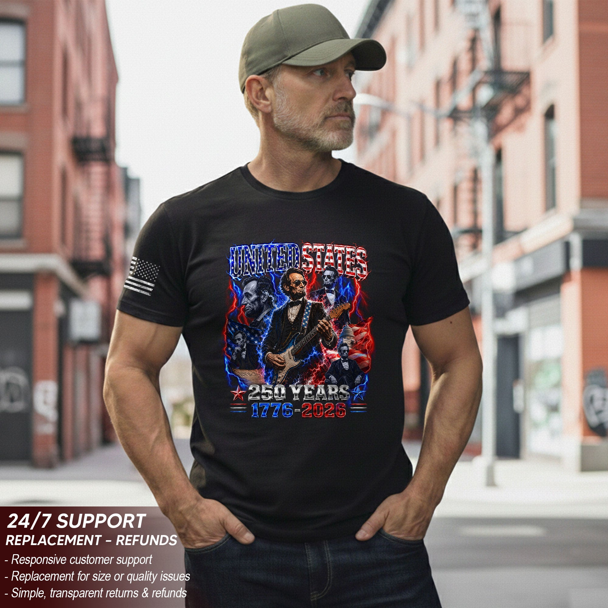 Abraham Lincoln Guitar Shirt Patriotic 1776 2026 American Pride Tee