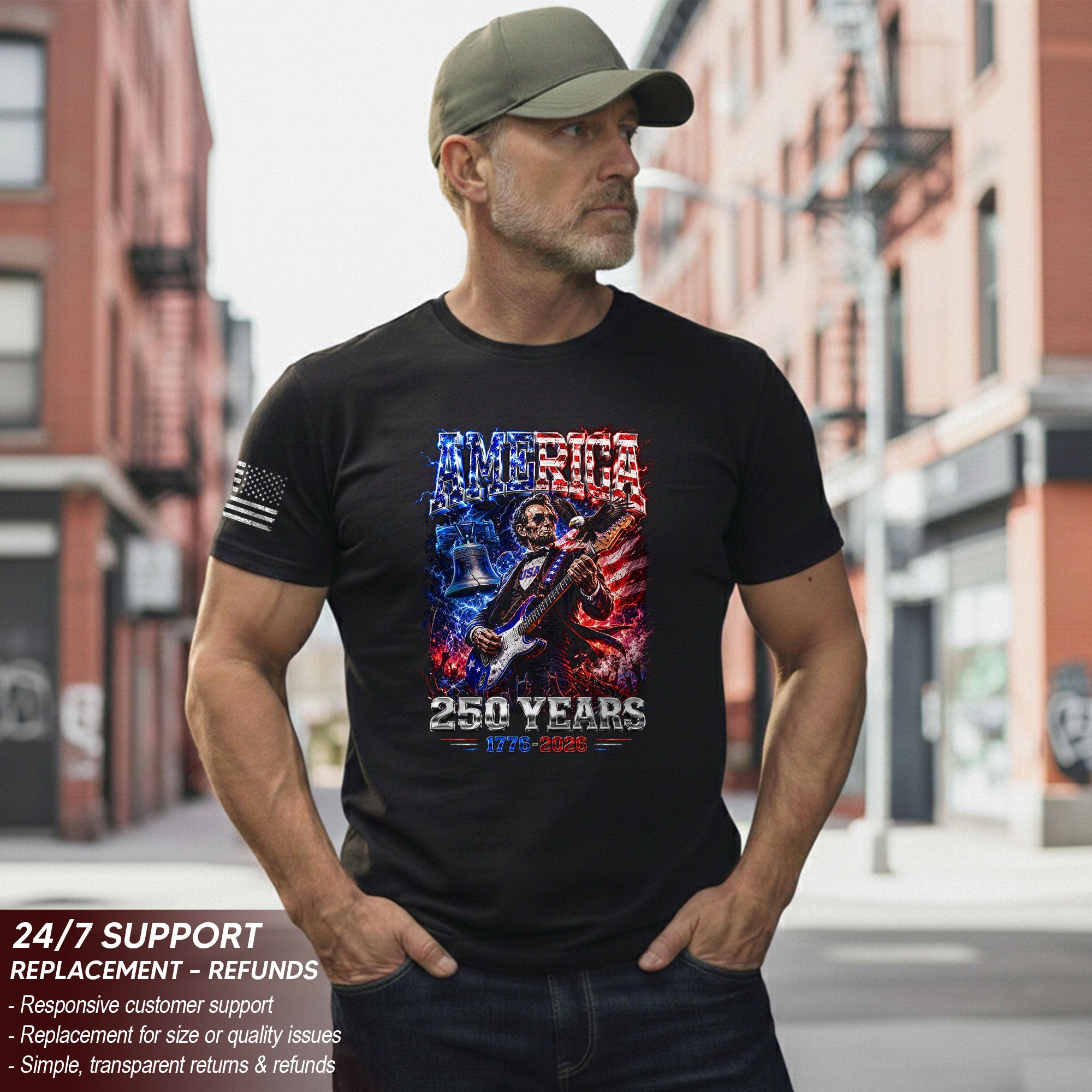 Abraham Lincoln Rock Guitar Shirt Liberty Bell Patriotic 1776 2026 Tee