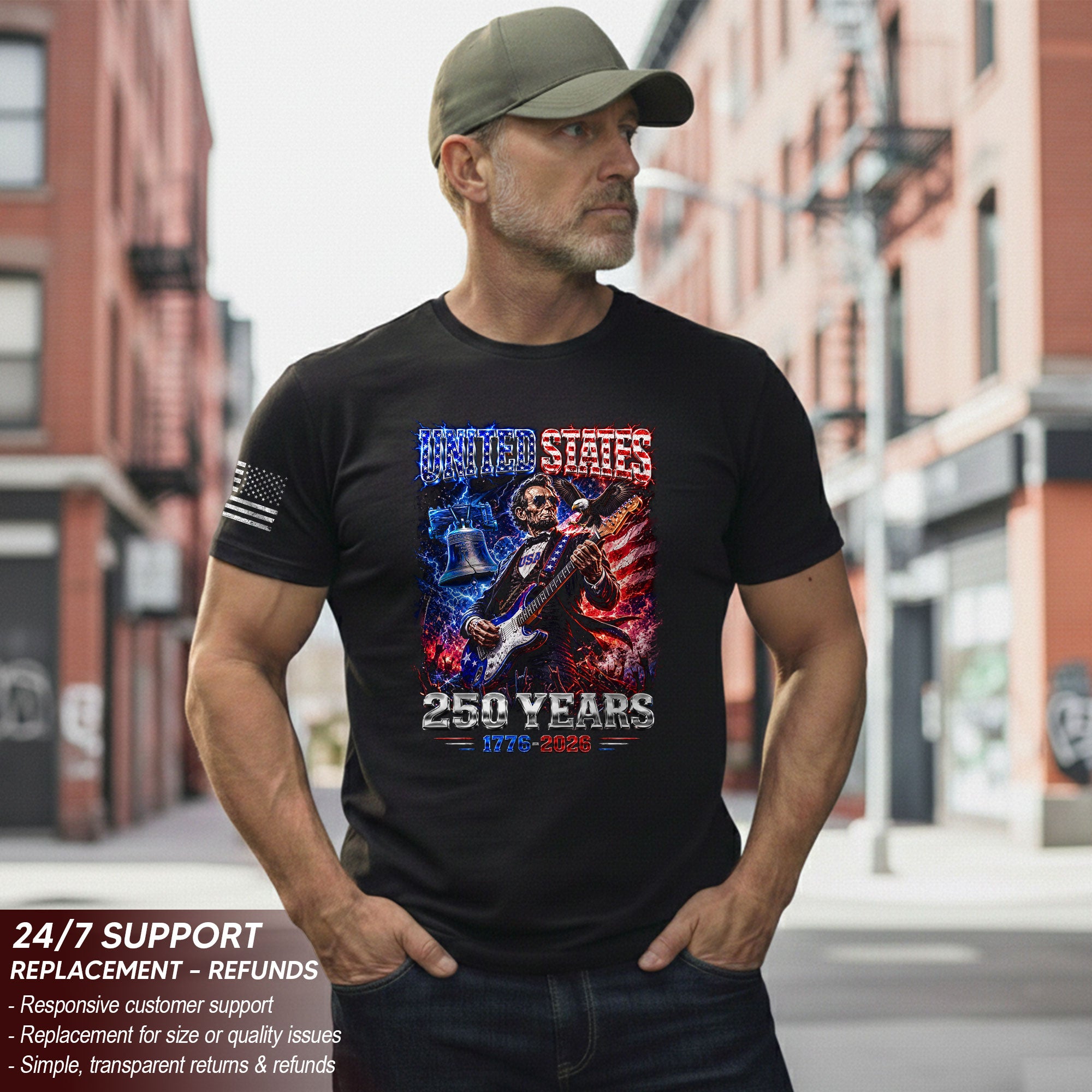 Abraham Lincoln Rock Guitar Shirt Liberty Bell Patriotic 1776 2026 Tee
